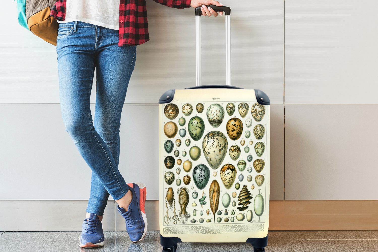 MuchoWow Handgepäckkoffer rollen, Handgepäck Reisekoffer Rollen, Reisetasche Ei Tiere - - mit Trolley, für 4 Ferien, Vintage