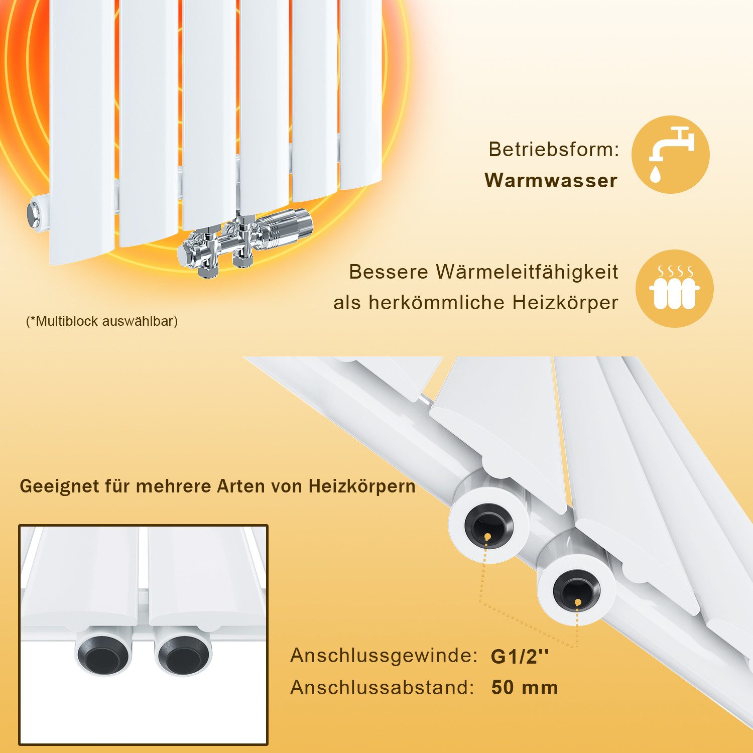 SONNI Heizkörper Heizkörper weiß Paneelheizkörper mit/ohne Chrom/weiß Thermostat, Einlagig/Doppellagig, Vertikal/Horizontal – Bild 5 von 5