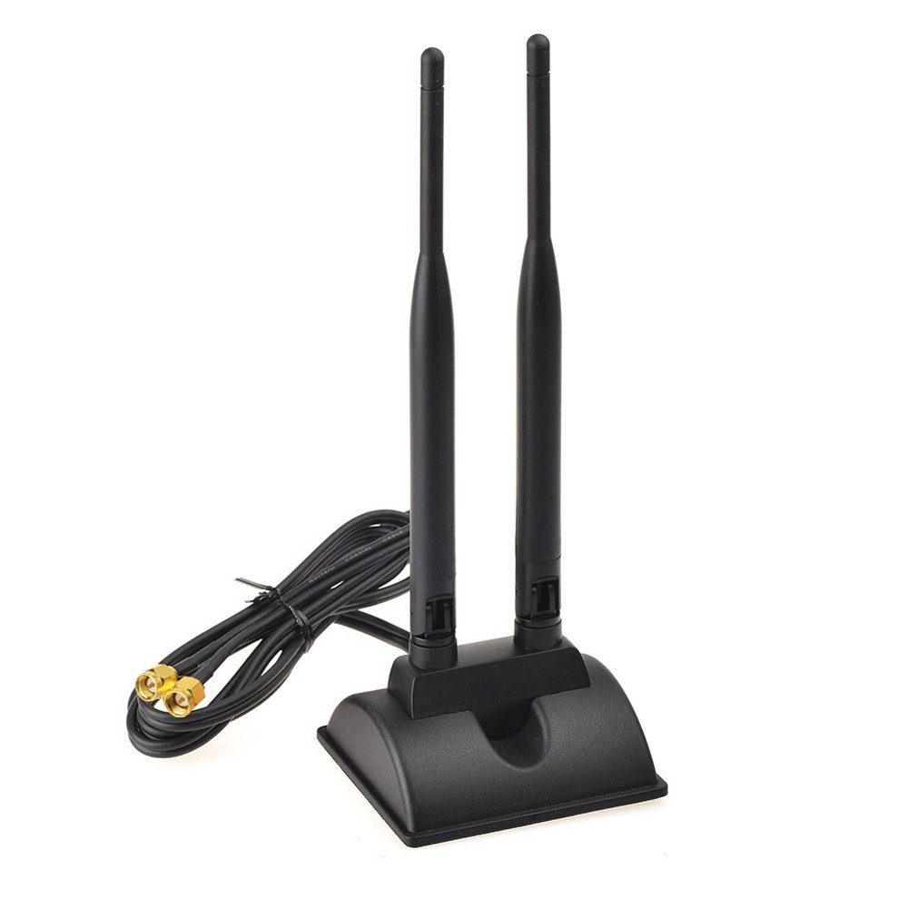 Bolwins A23C WiFi Antenne 2.4G 5.8G 2x 6dBi SMA Adapter Kabel Magnet Standfuss WLAN-Antenne (2.4G 5.8G WiFi Signal, für Innenbereich, Verstärkung: 6 dB), 2x 6DB Verstärkung, 3m Kabel mit Magnetfuß