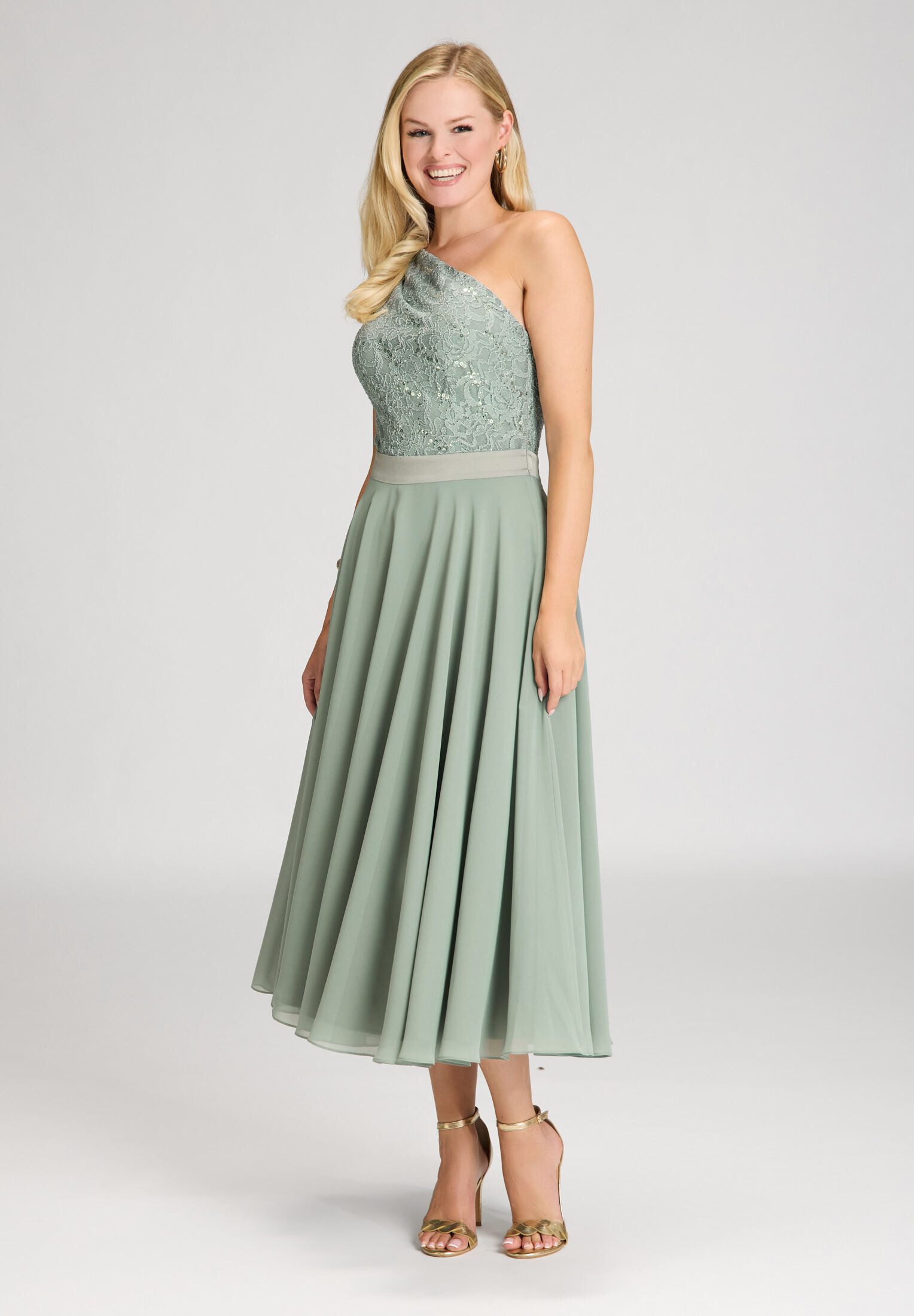 SWING Cocktailkleid - One Shoulder Midi Kleid aus Material Mix Taillierte P günstig online kaufen