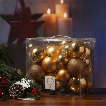 MARELIDA Weihnachtsbaumkugel Christbaumkugel Weihnachtskugel bruchfest glänzend matt gold 26er Set (26 St)