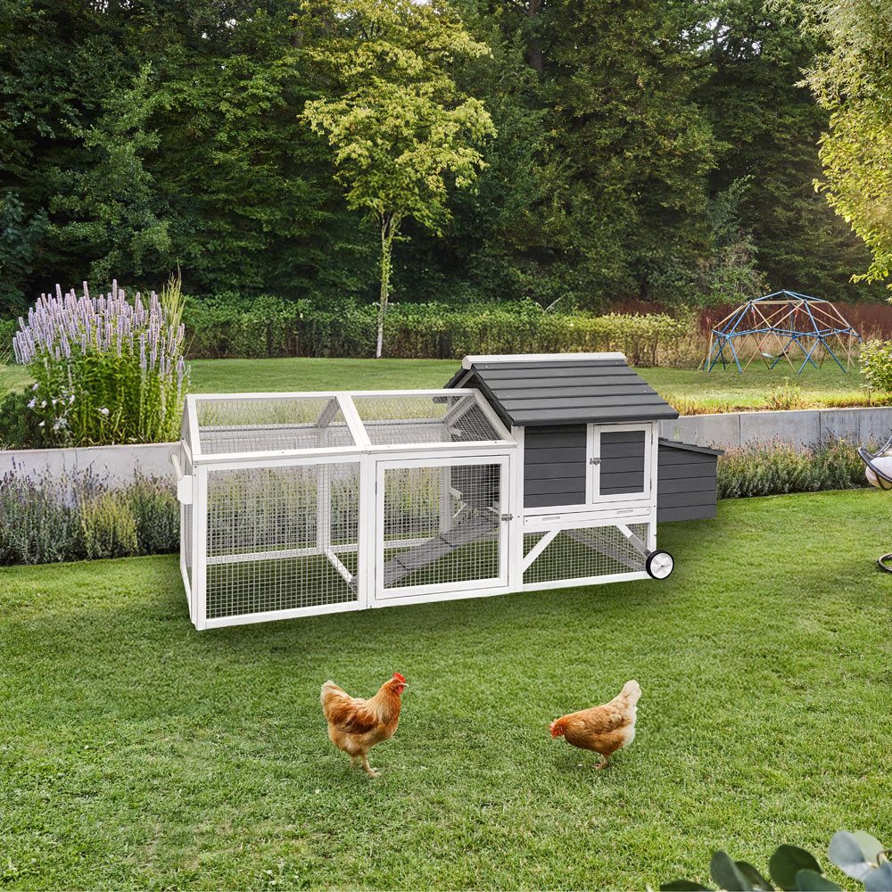 HOME DELUXE Hühnerstall aus Holz FERA 224 x 107 cm, integrierter Auslauf, herausziehbare Kotwanne, Nistkasten, Hühnerhaus