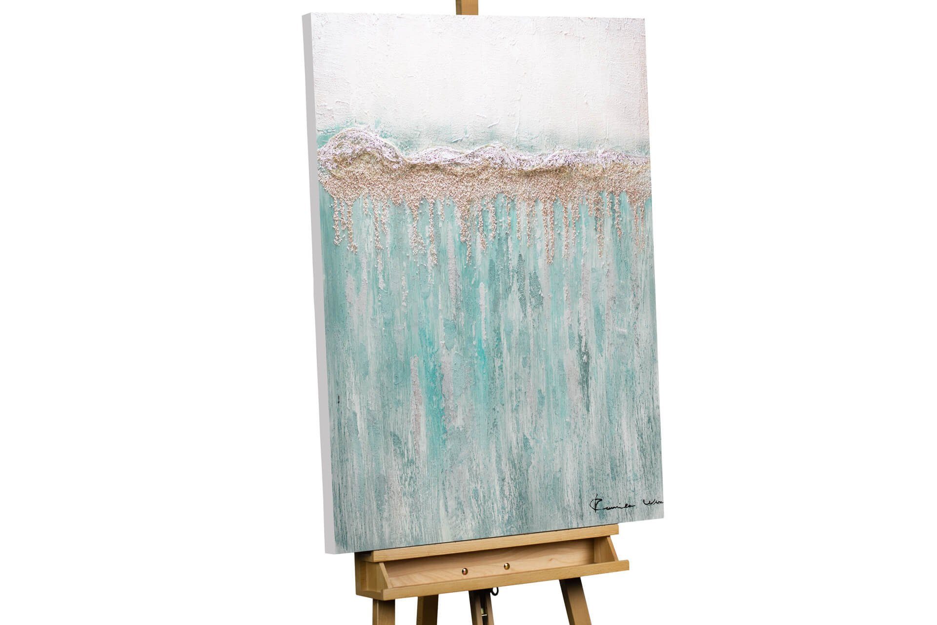 KUNSTLOFT Gemälde Viridian Stream 75x100 cm, Leinwandbild 100% HANDGEMALT Wandbild Wohnzimmer