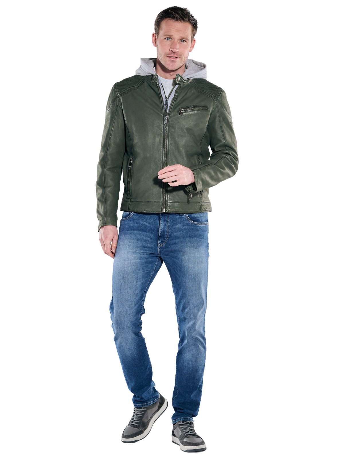 Engbers Lederjacke Herren Lederjacke mit heraustrennbarem Inlet, Gruen