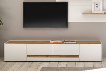 Furn.Design Lowboard Center (TV Unterschrank in weiß mit Wotan Eiche, Breite 220 cm), mit viel Stauraum, für große Flat-TV geeignet