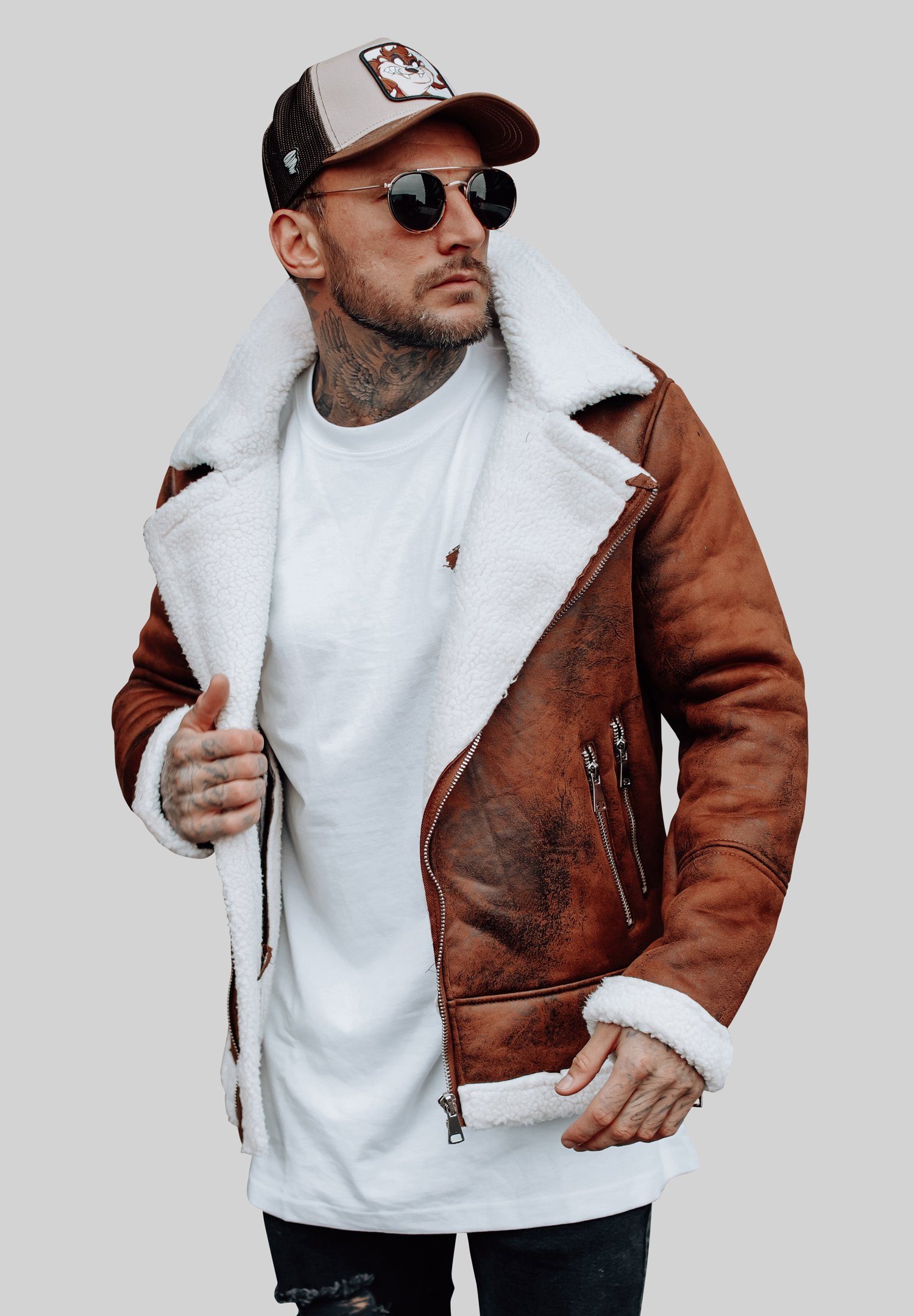 behype Winterjacke BHTROMSO mit Teddy-Fell & Stylischen Zipper-Taschen