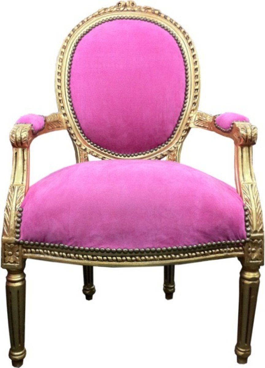Casa Padrino Besucherstuhl Barock Salon Stuhl Rosa / Gold Mod2