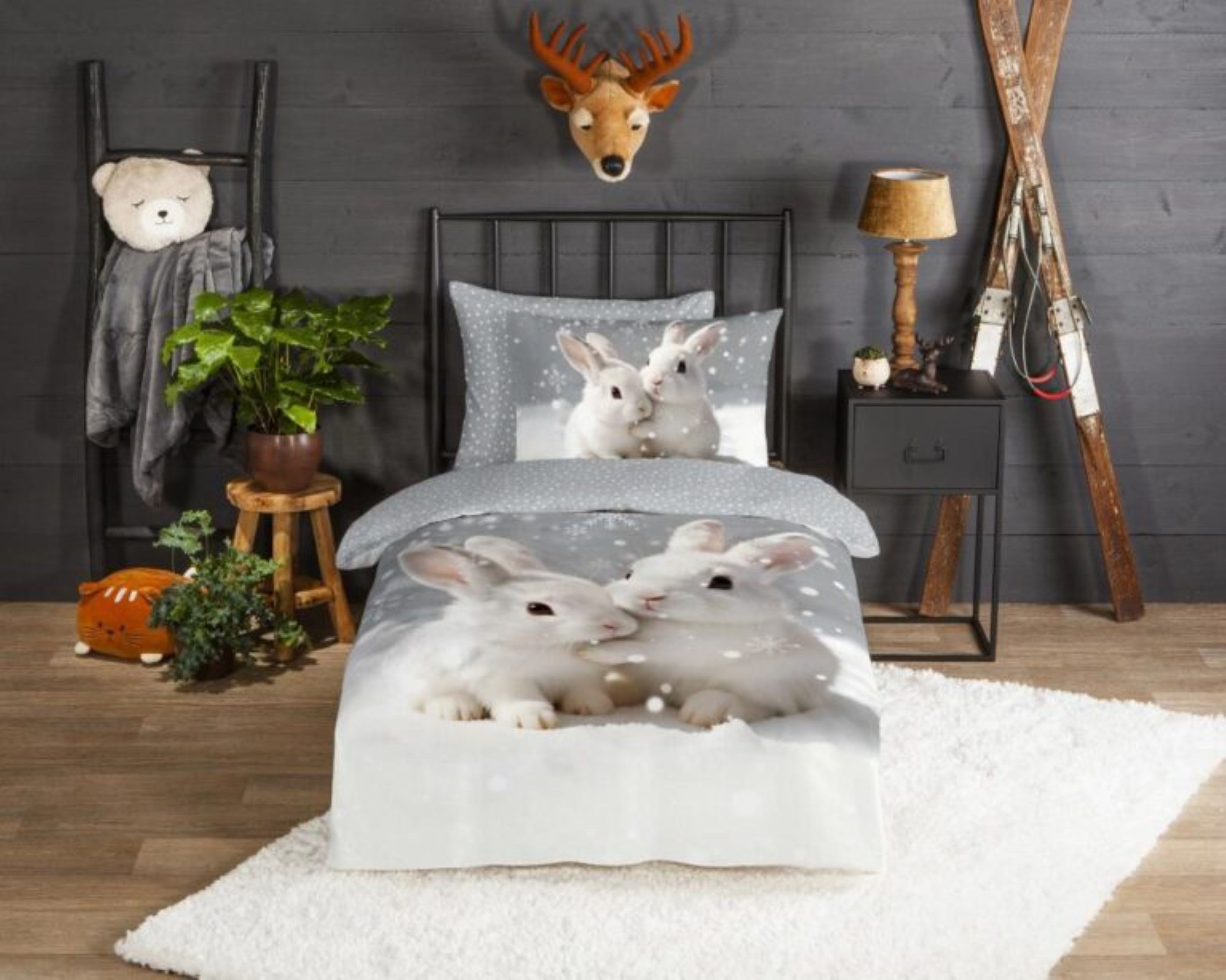 good morning Babybettwäsche Good Morning Kids Flanell Bettwäsche 135x200 Coef Hasen Schnee grau, Baumwolle, 2 teilig, kuschelweich, perfekt fürs Kinderzimmer