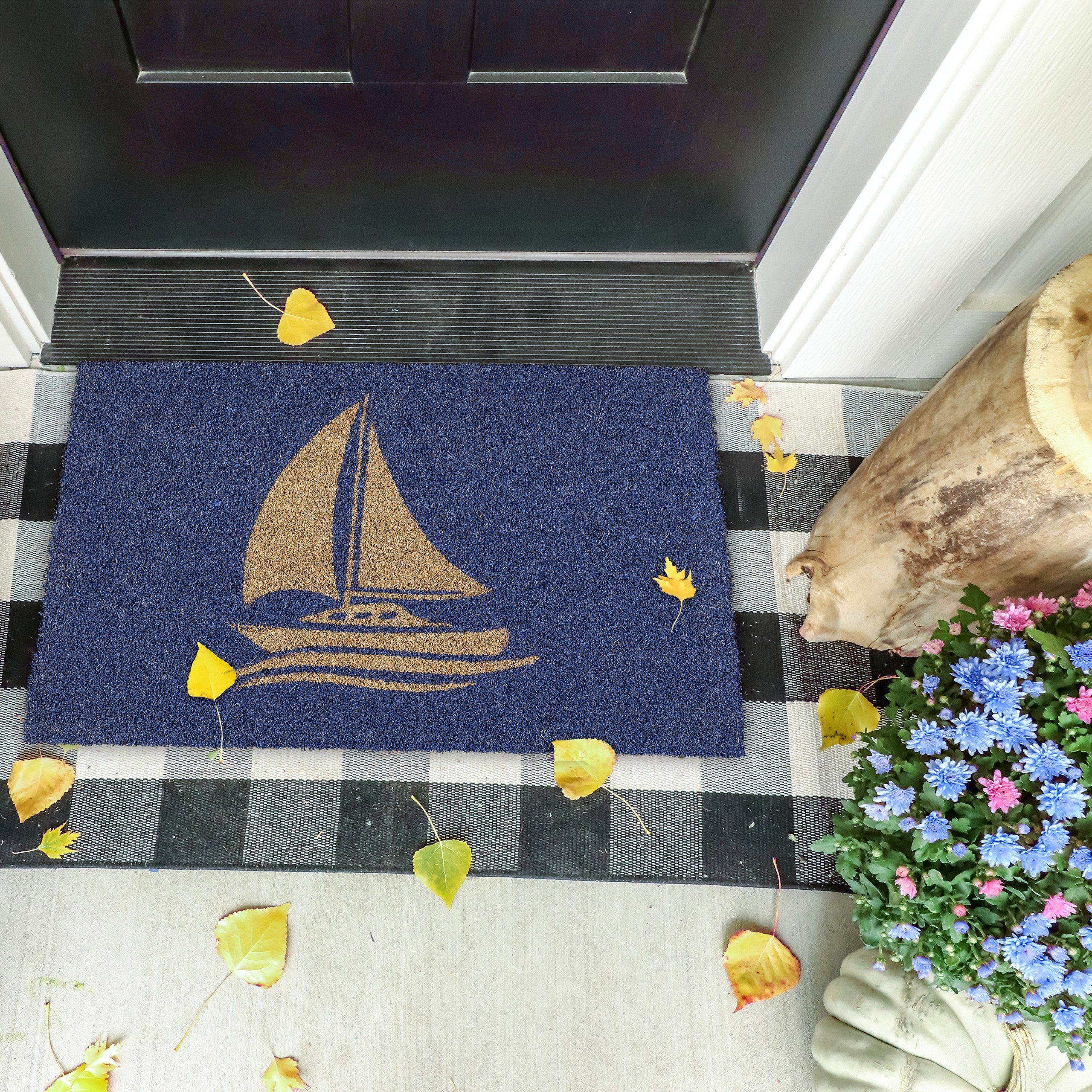 relaxdays Fußmatte mit Segelschiff blau, Höhe: günstig online kaufen