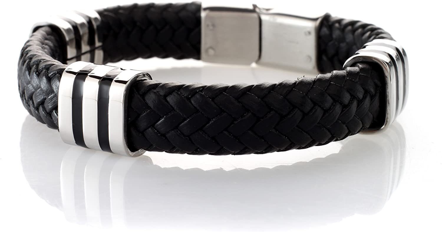 Beschichtung Karisma Karisma SB8641.schwarz.21cm Und Mit Männer Lederarmband Elementen Leder Edelstahl Armband Massives