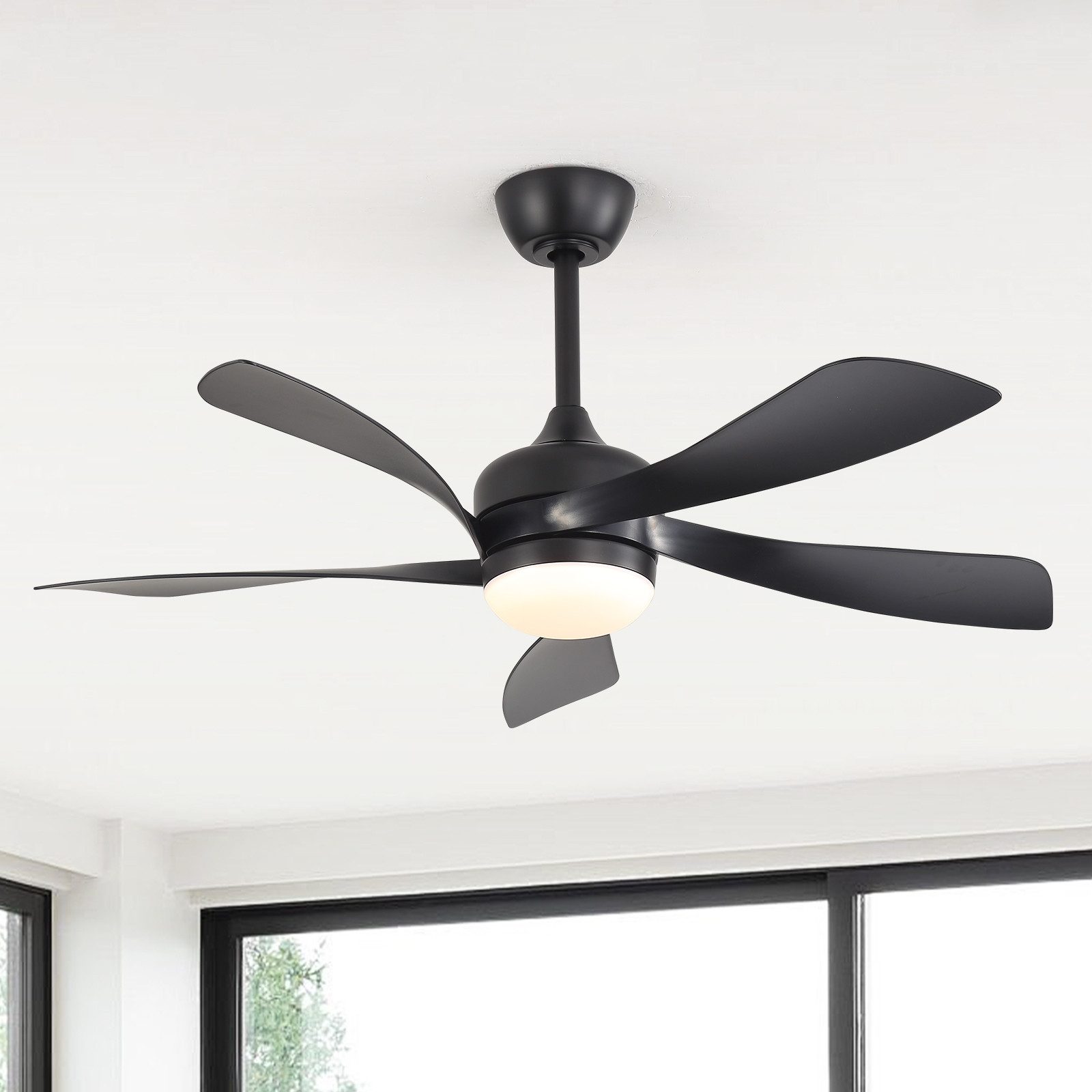 Sofucor Deckenventilator mit LED-Licht – 106,5 cm, fünf ABS-Flügel, leiser Gleichstrommotor, dimmbare 18-W-LED (3 Farben & Speicher), Timer 1/4/8 h