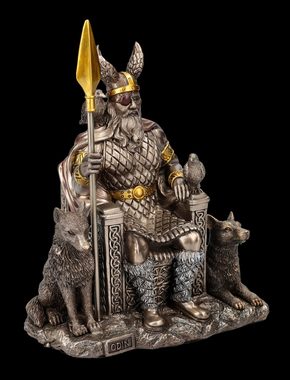 Figuren Shop GmbH Dekofigur Odin Figur auf Thron mit Wölfen und Raben Mythologie Götterfigur Deko
