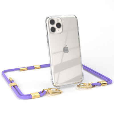 EAZY CASE Handykette Silikonhülle mit Kette für Apple iPhone 11 Pro 5,8 Zoll, Smartphonekette Cover Silikonhülle Umhängetasche Flieder Lila Gold