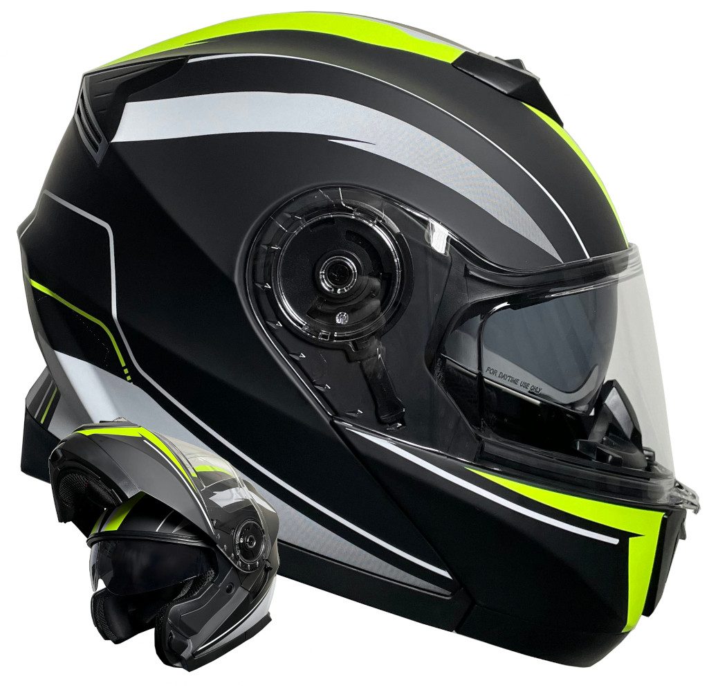 RALLOX Helmets Motorradhelm Klapphelm 160 Motorradhelm Helm Rollerhelm matt schwarz neon grün