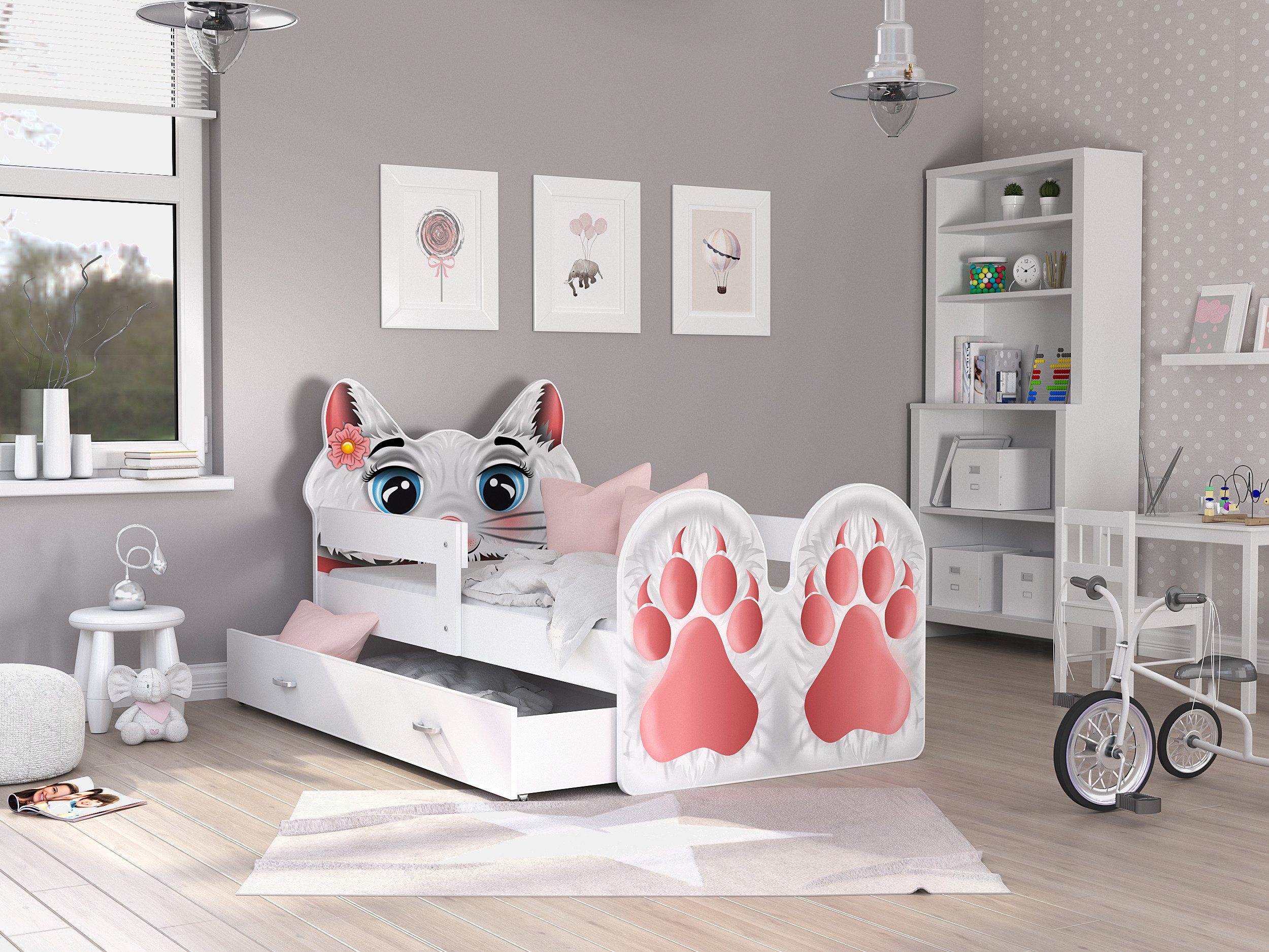 AJKmeble Kinderbett mit Rausfallschutz und Schublade, günstig online kaufen