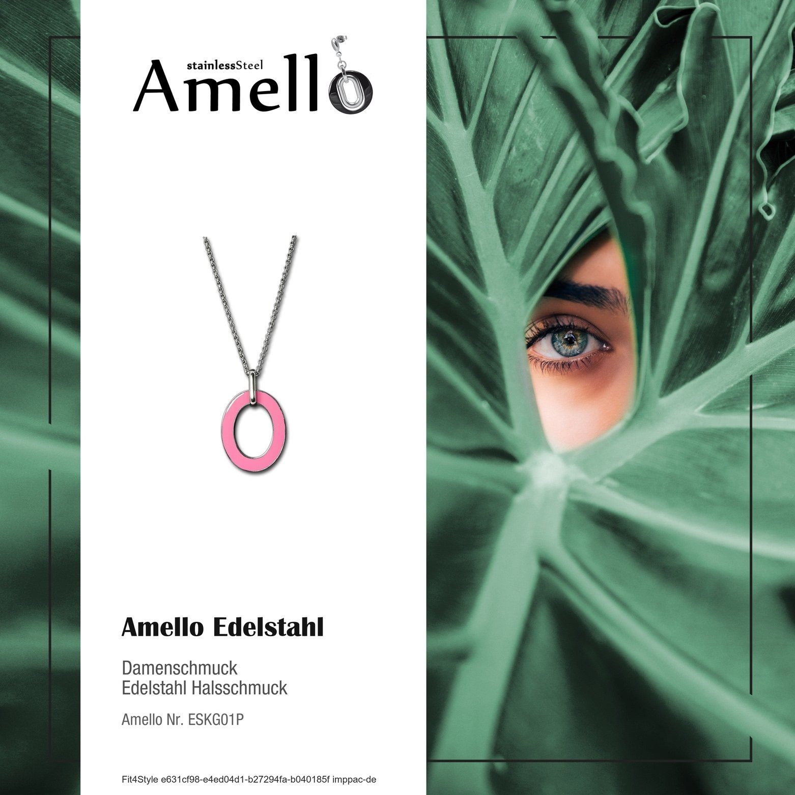 Amello Edelstahlkette Amello Oval ca. Damen-Halskette 4cm Halskette (Stainle 80cm + Verlängerung, (Halskette), (Oval) Edelstahl weiß rosa