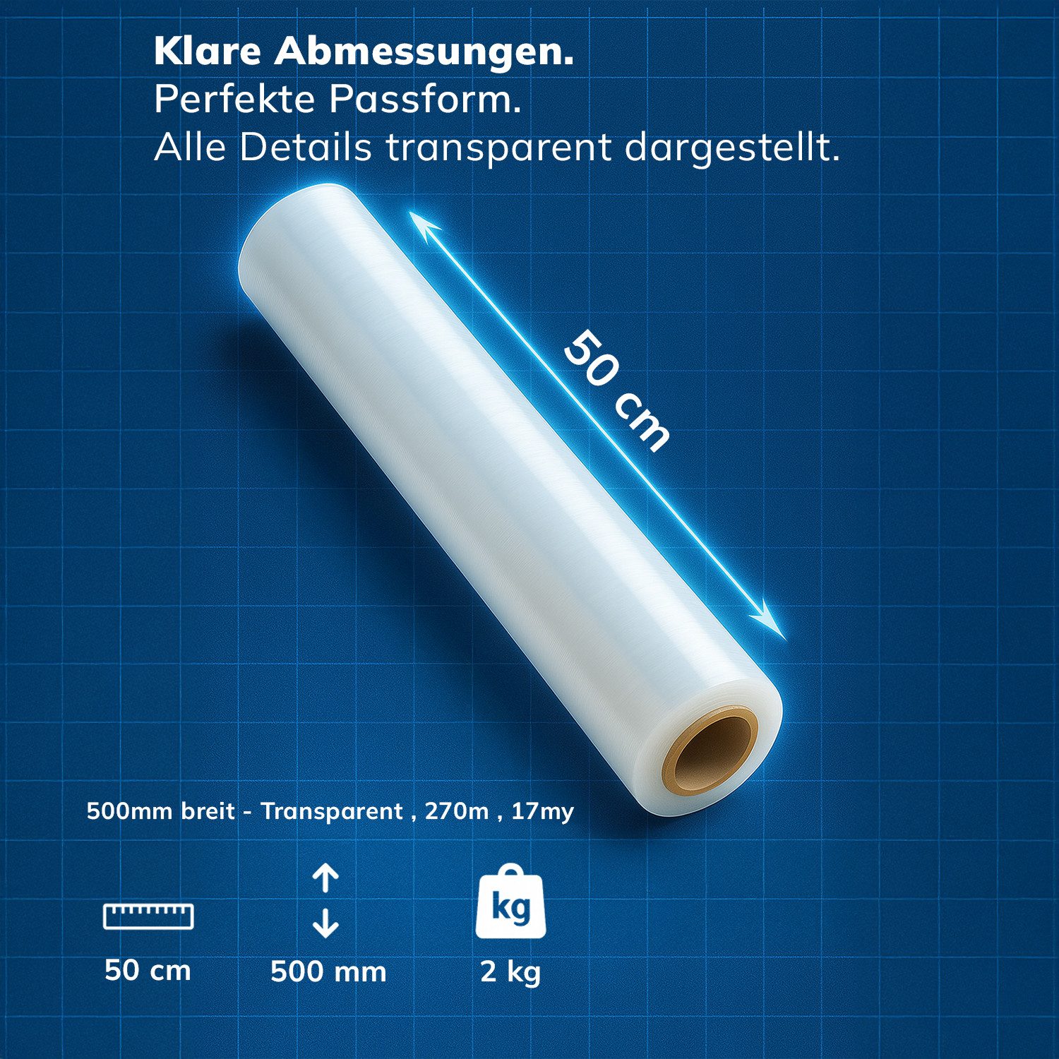 Roxlin Folienrollen Stretchfolie Transparent 270m Handrolle Möbel Palettenfolie Verpackung