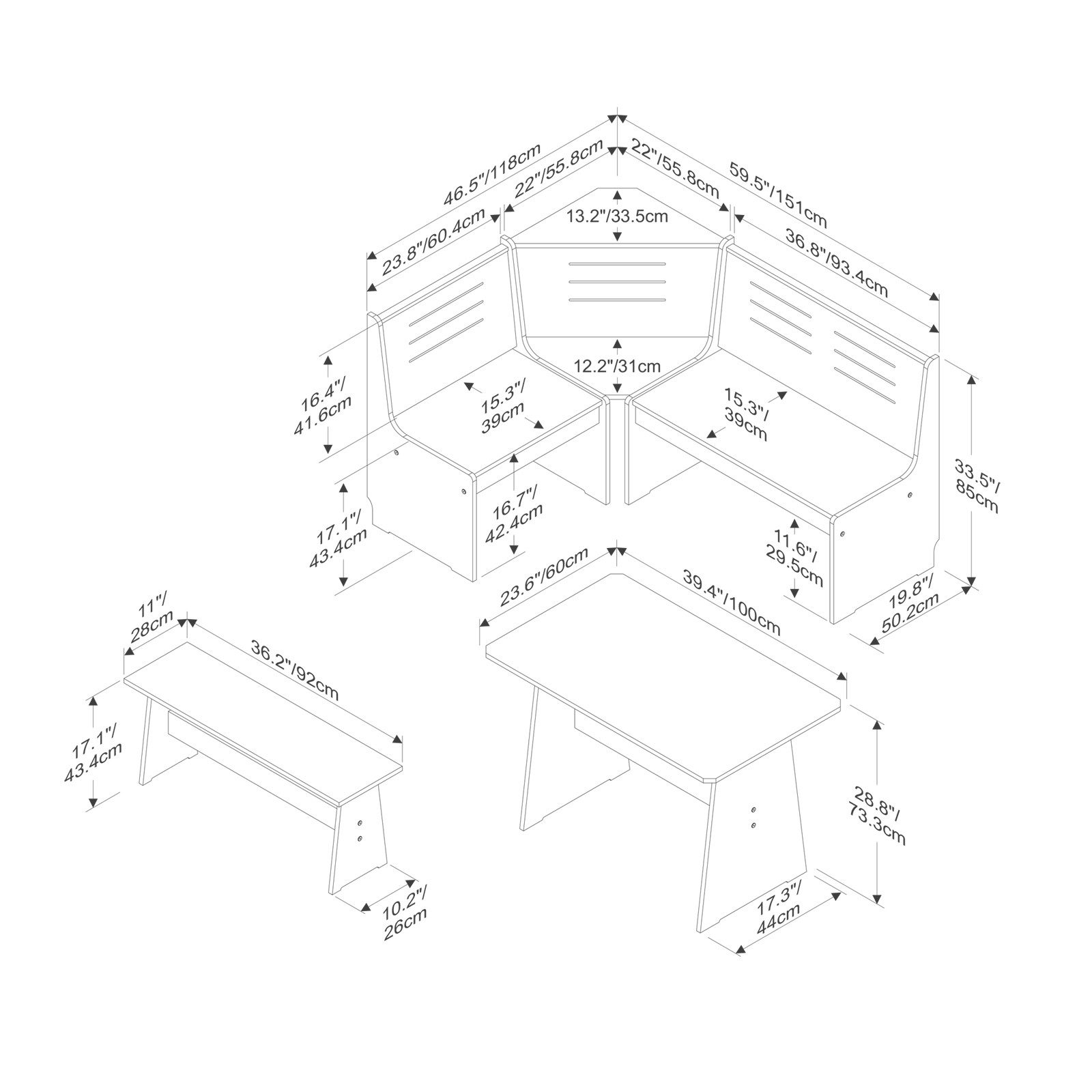 HTI-Living Eckbankgruppe Sitzgruppe 3-teilig Marija Weiß, (Set, 3-tlg), Ess günstig online kaufen