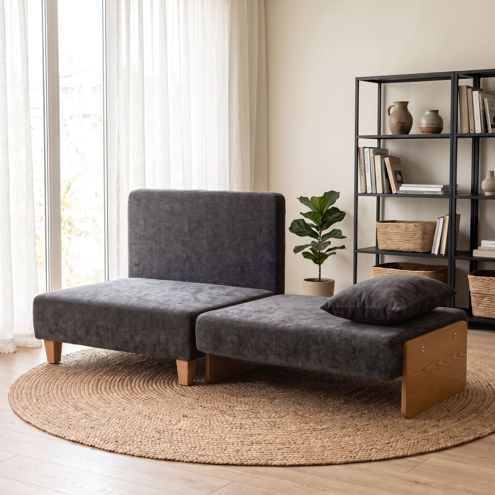 HOMCOM Schlafsofa Schlafsessel Gästebett mit 2 waschbaren Kissen Seitentaschen, Set 1 Teile, 2-in-1 Schlafsessel, Seitentaschen