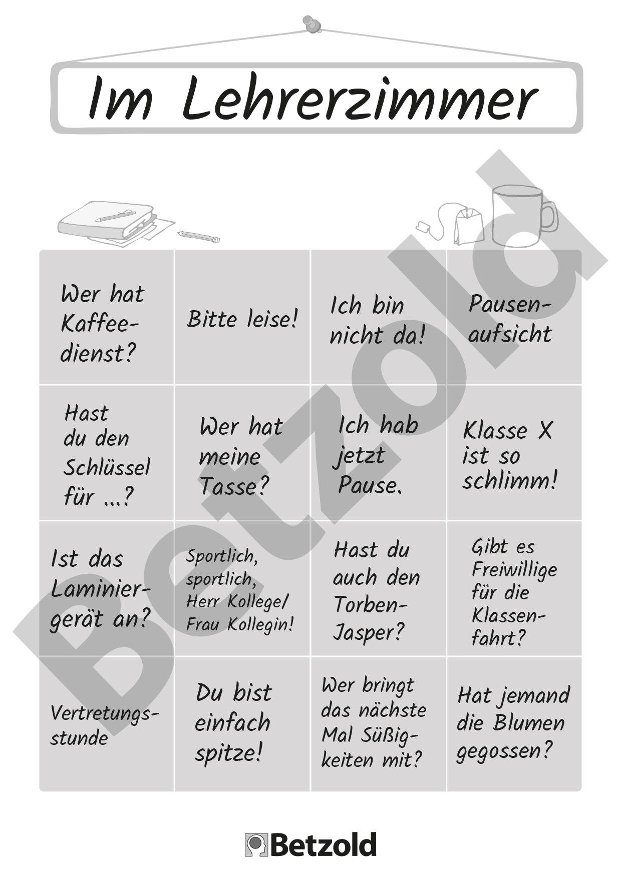 Betzold Lehrerkalender Bullshit-Bingo Spieleblöckchen - Witzige Geschenk-Idee Lehrer/innen