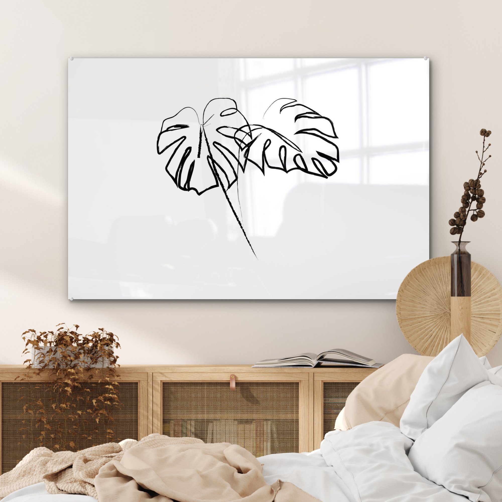 Schlafzimmer St), - Acrylglasbilder & Blätter Pflanze Acrylglasbild Strichzeichnung, - Wohnzimmer MuchoWow (1