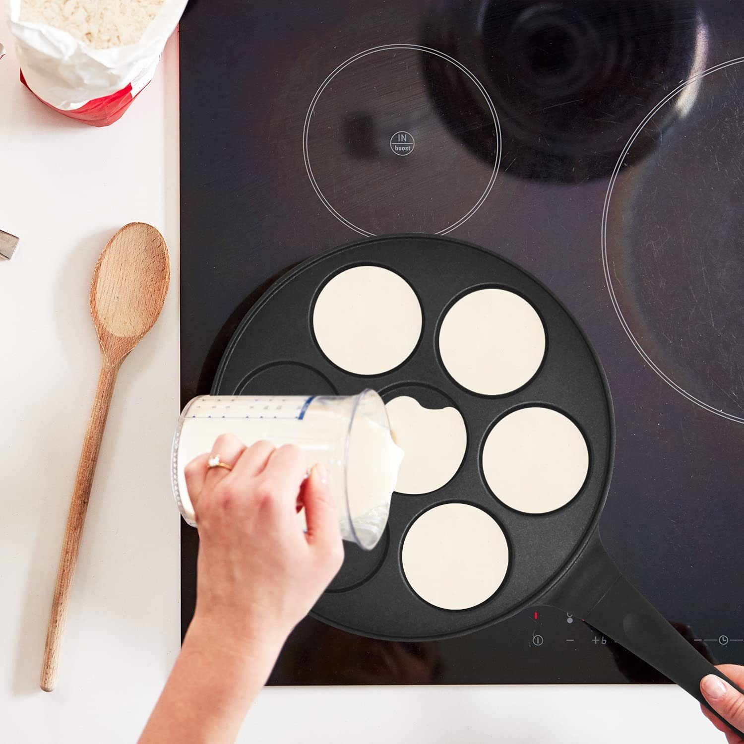JOEJI’S Induktion Crêpepfanne aus 26,5cm Durchmesser Pancake Aluminiumguss Pfanne KITCHEN