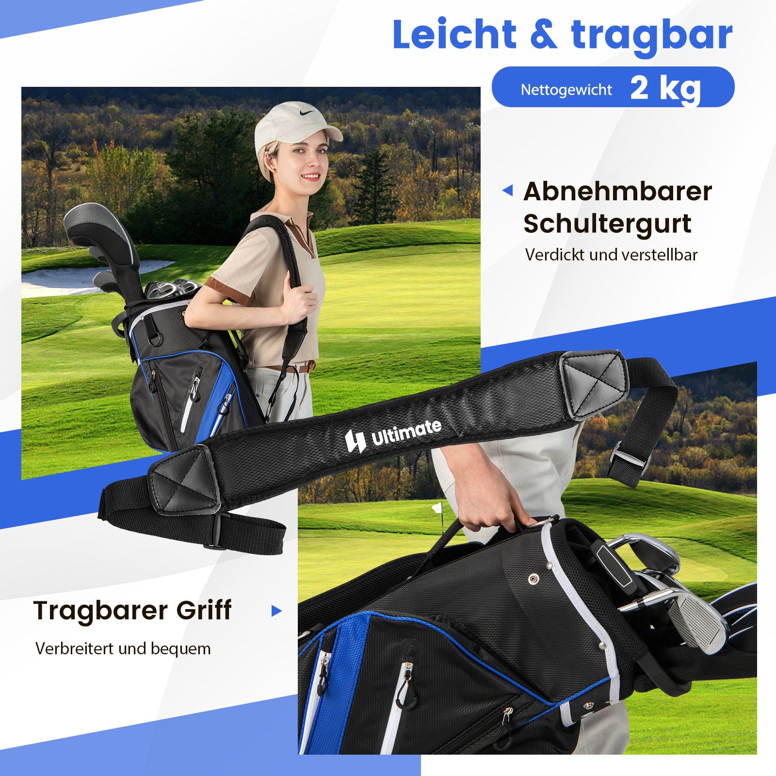 COSTWAY Golfballtasche, Golfschlägertasche mit 14 Fächern & Regenschutz