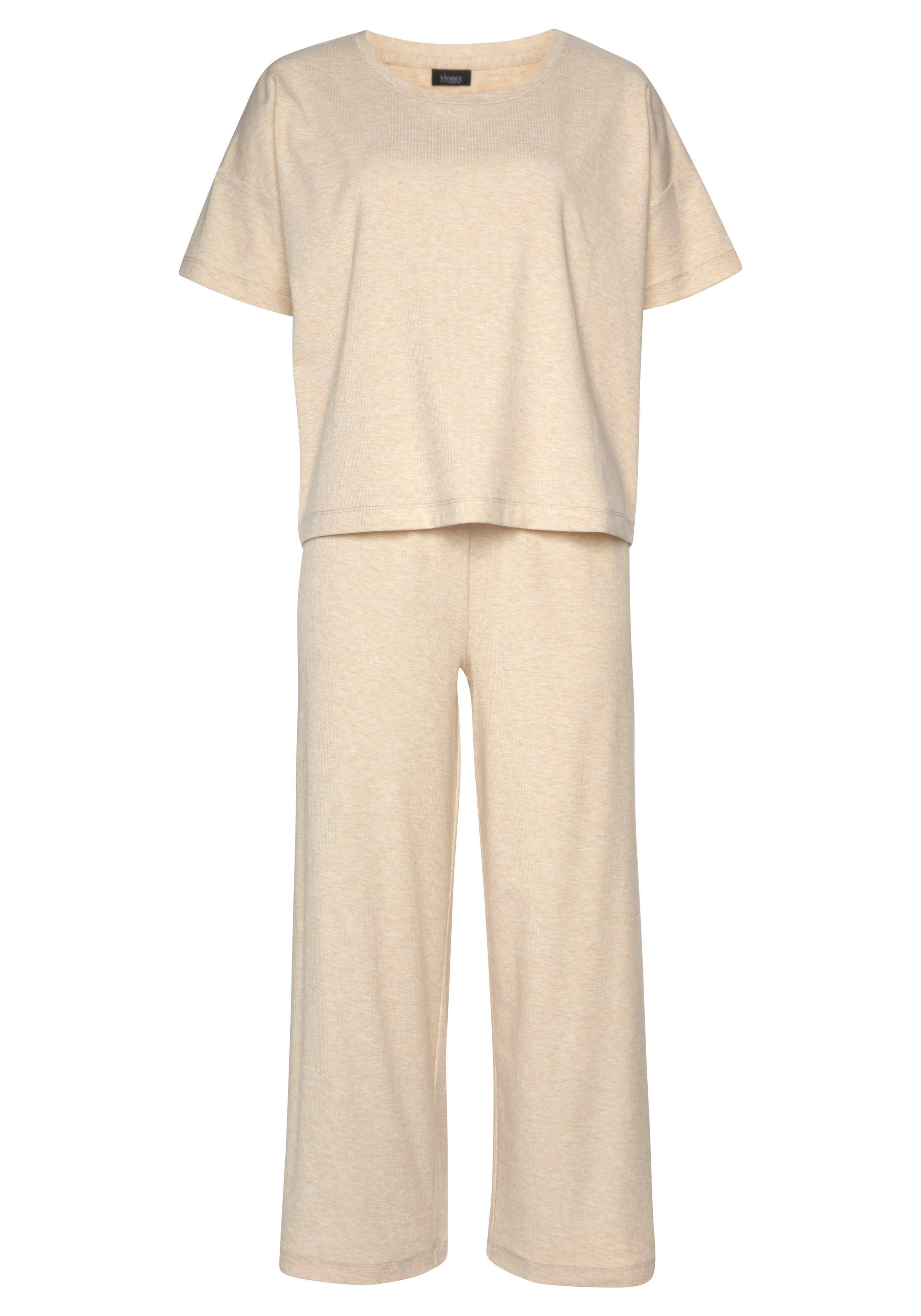 Vivance Dreams Pyjama (2 tlg., Ripp-Qualität sand 1 Stück) in weicher