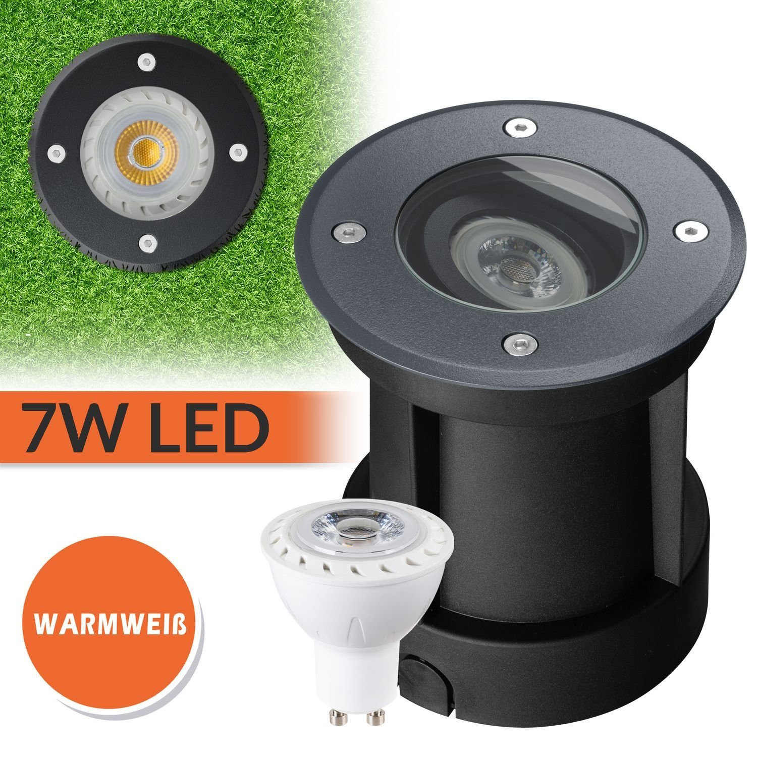 LEDANDO LED Einbaustrahler LED Bodeneinbaustrahler Set - Schwenkbar - Anthrazit RAL7016 - 7W LED