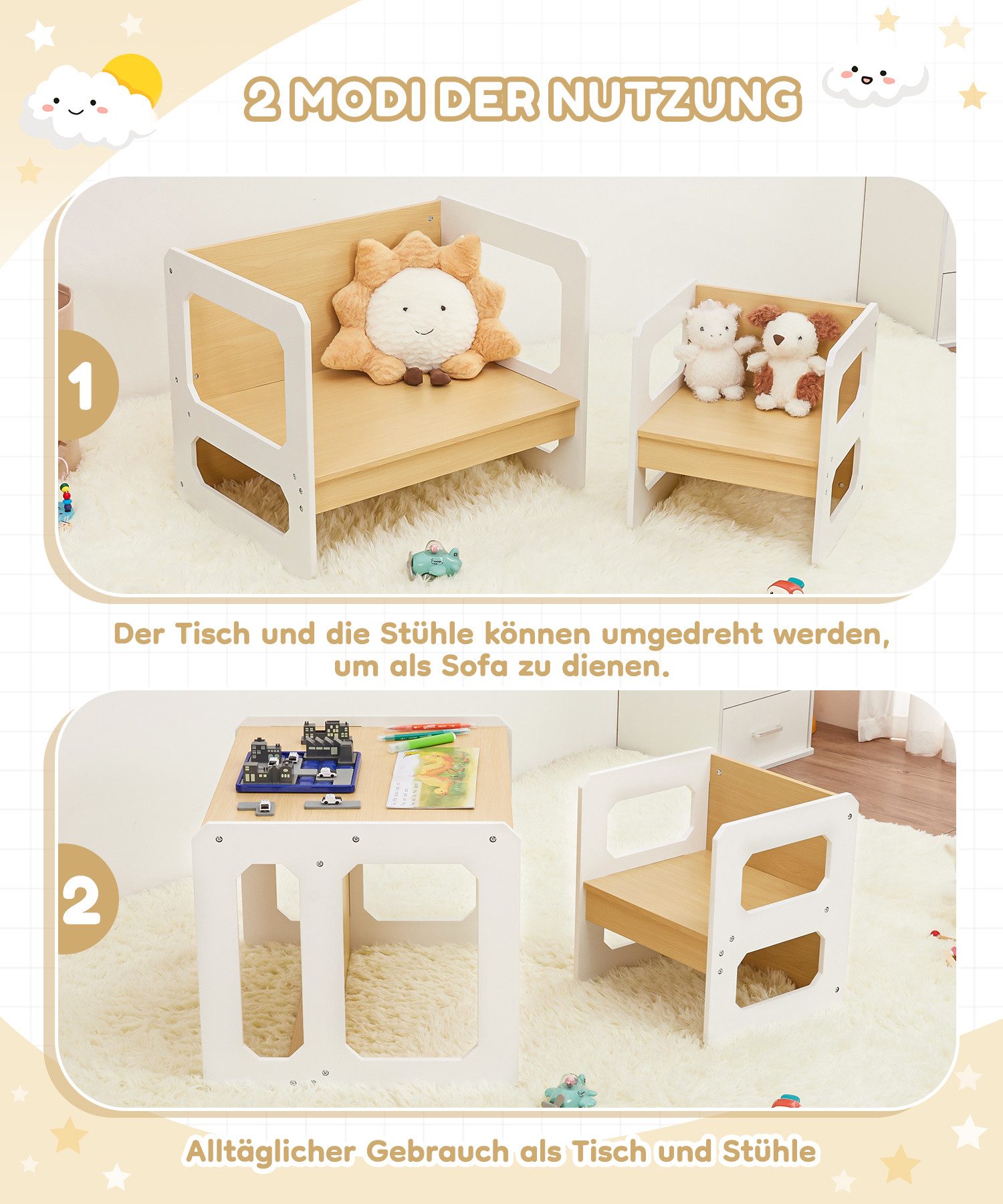 Yorbay Kindersitzgruppe Kindertisch mit 1 Stuhl, günstig online kaufen