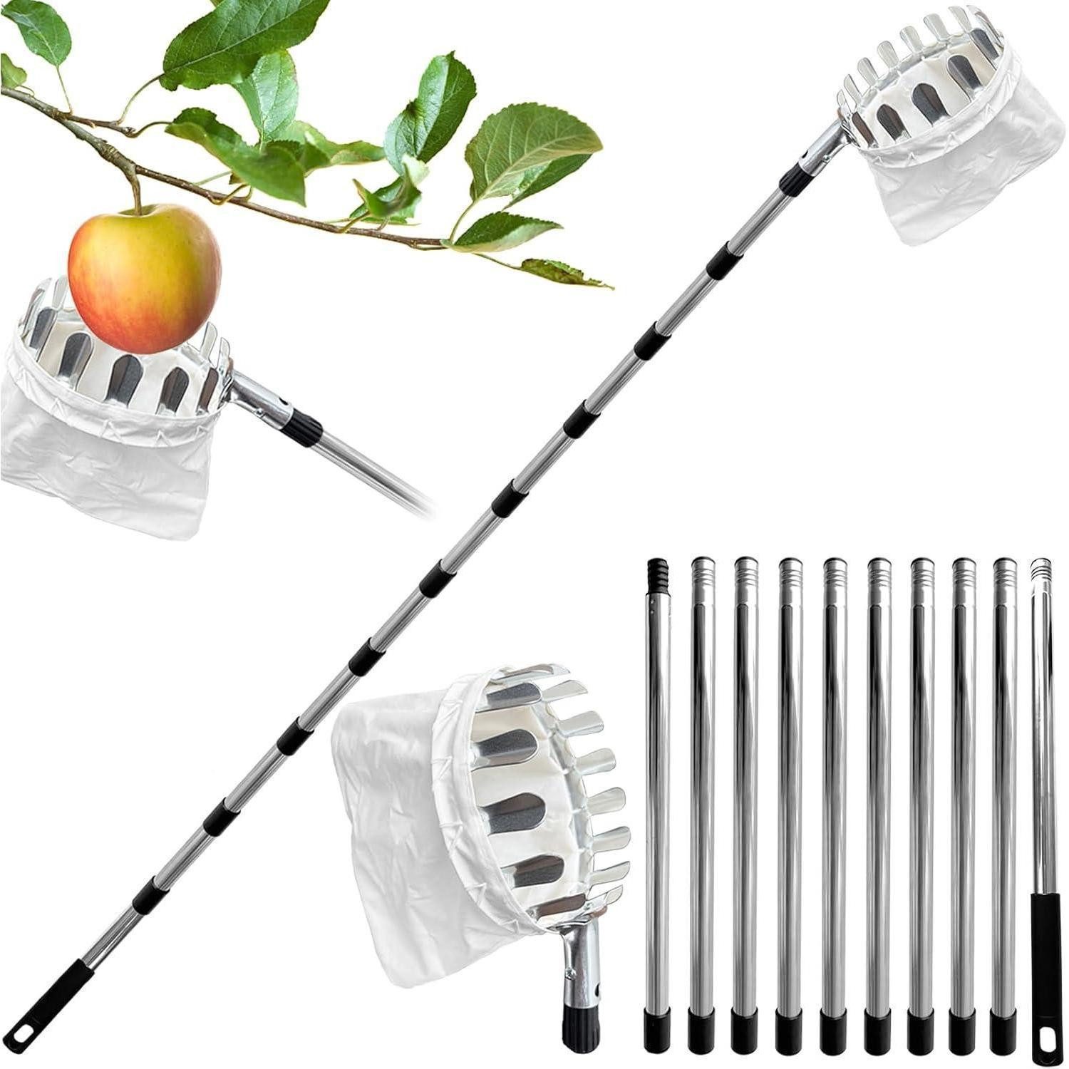 LuxusKollektion Obstpflücker Obstpflücker 4,2m Teleskopstiel Edelstahl Baumwollbeutel Apfel Kirsche