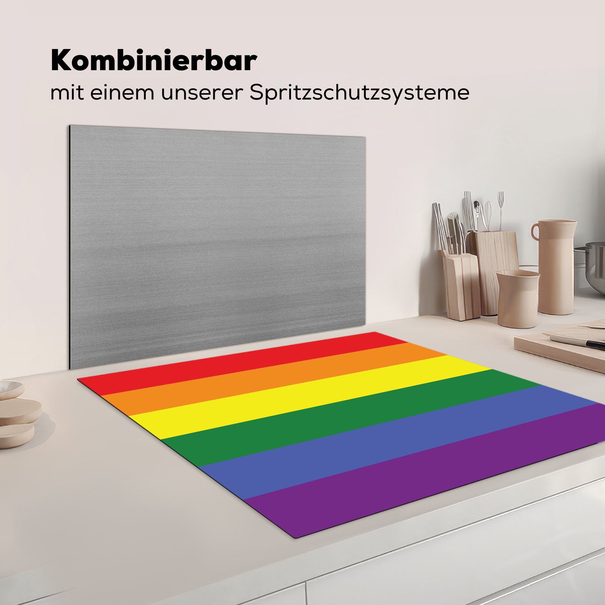(1 Ceranfeldabdeckung, 78x78 küche - Vinyl, Arbeitsplatte cm, MuchoWow tlg), Regenbogenflagge Liebe, für - Stolzflagge Herdblende-/Abdeckplatte