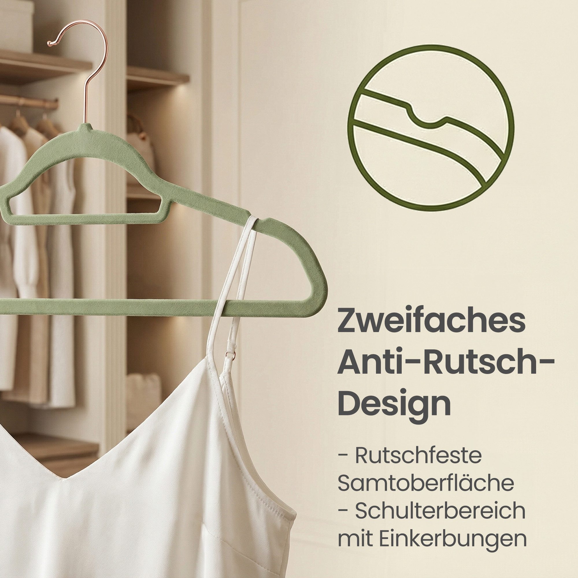 SONGMICS Kleiderbügel 20/50er Set rutschfest, (50-tlg), 0,6 cm dick, 360° drehbarer Haken, kleine Stange für Krawatten, Bügel – Bild 5 von 5