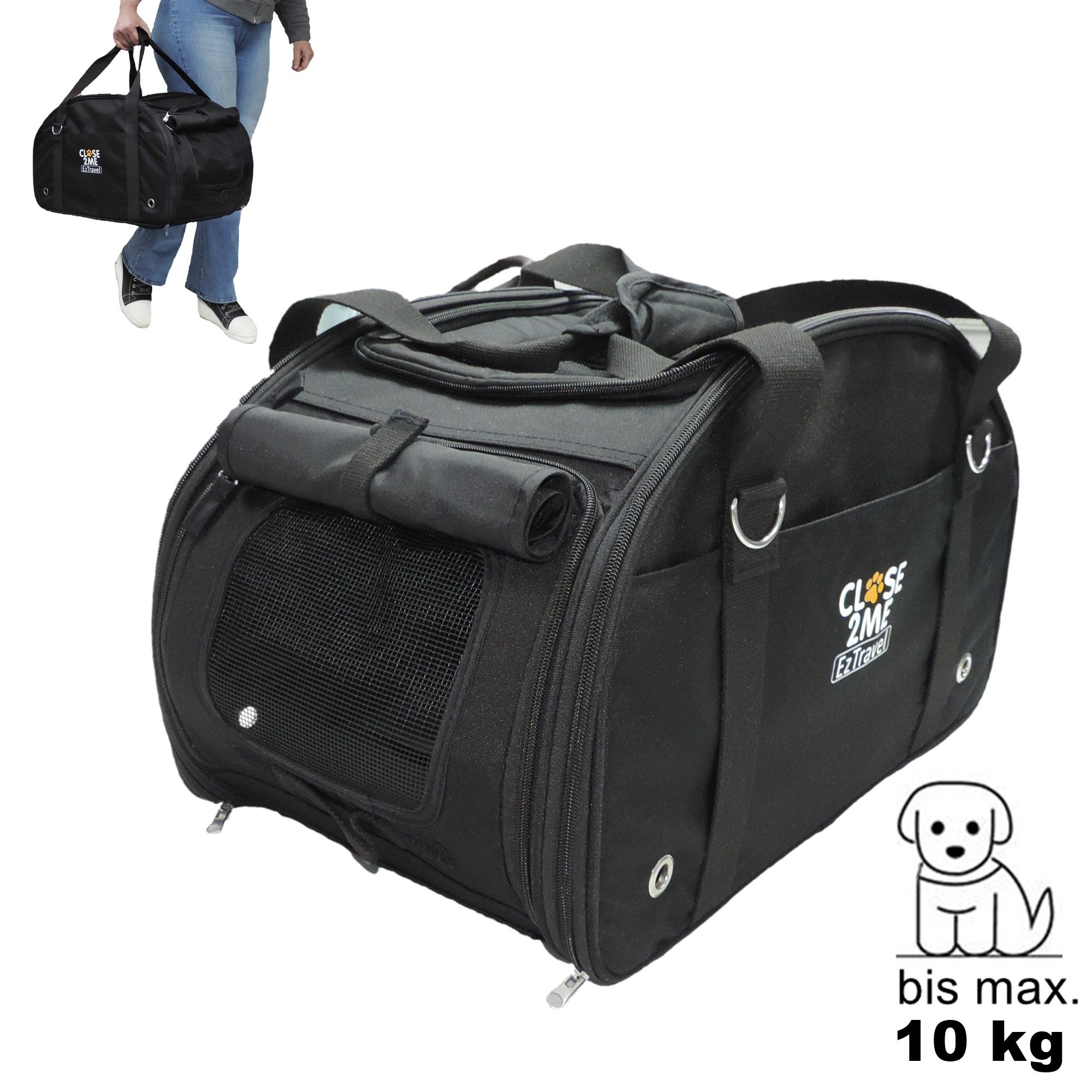 Eichhorn Kinderwagen Tiertransporttasche Close2Me Travel Deluxe Haustier-Tragetasche bis 10,00 kg, mit extra viel Platz, gepolstertem Liegepad und 2x Anleinmöglichkeit