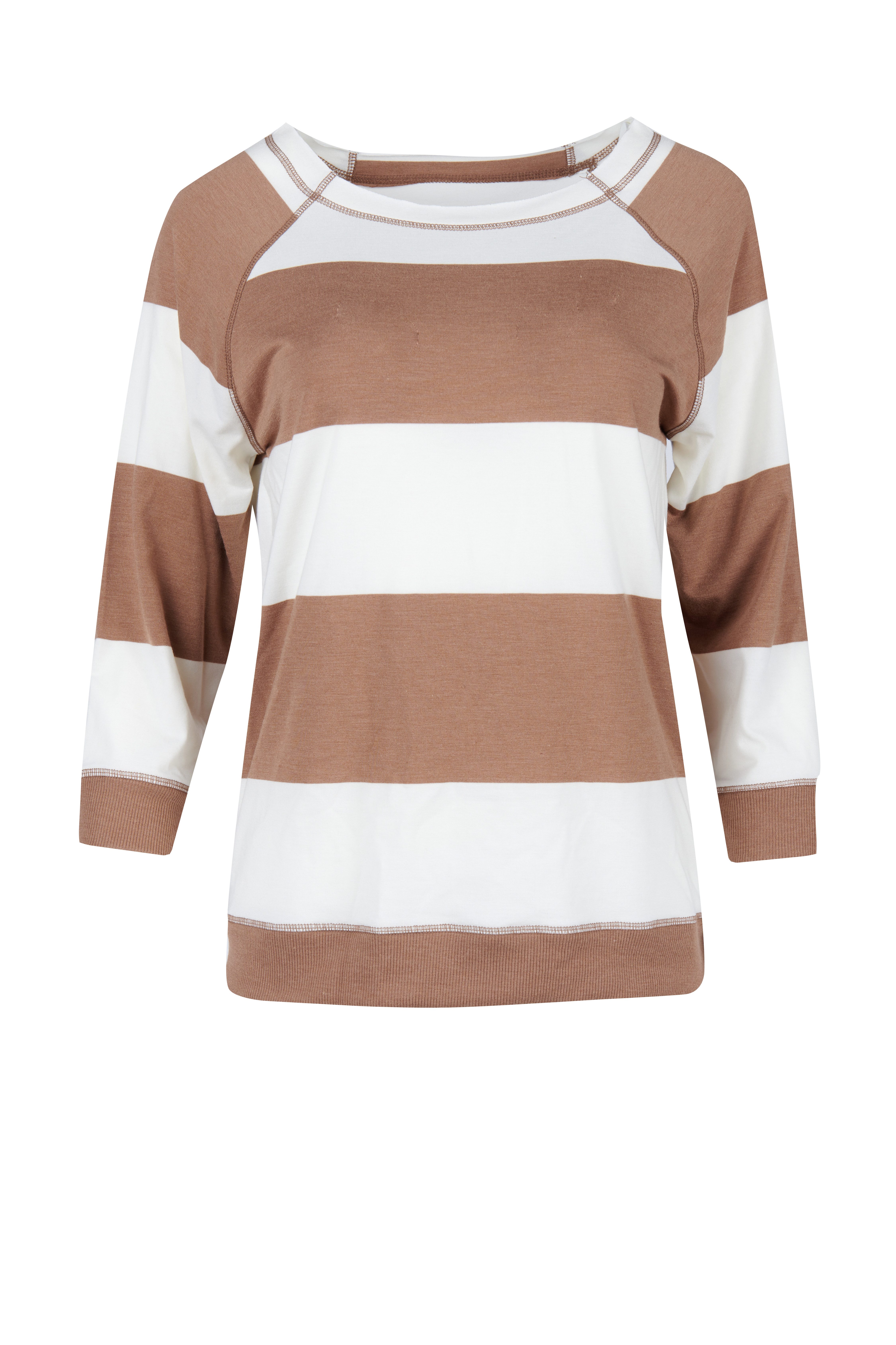 Louis & Louisa Pyjama Louis & Louisa PURE Sweaty camel gestreift, Baumwolle-Viskose-Mix
