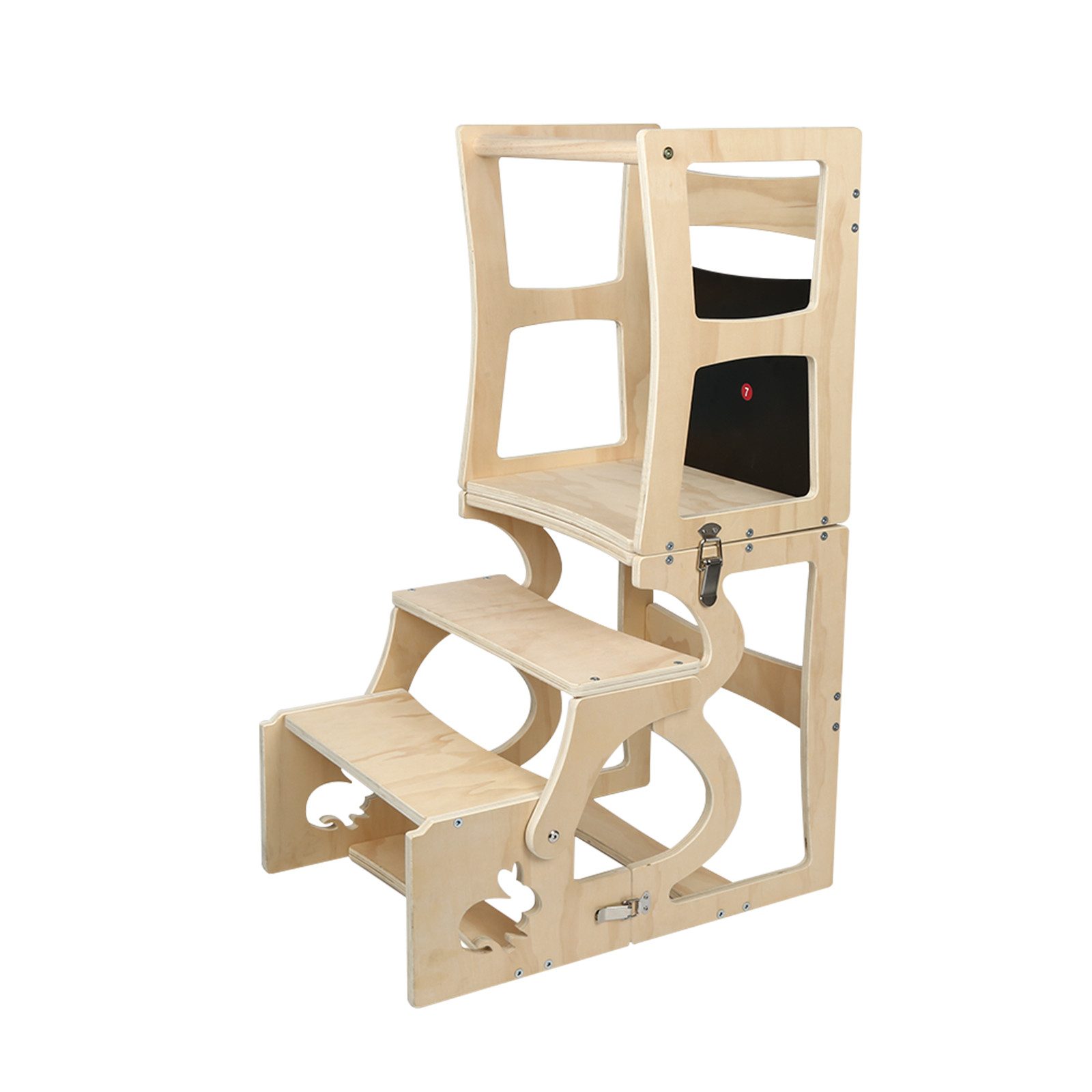 JEOBEST Stehhilfe 3 in 1 Learning Tower für Kinder Küchenhelferturm, Klappbare Tritthocker mit Tafel, Kinderstuhl aus Holz