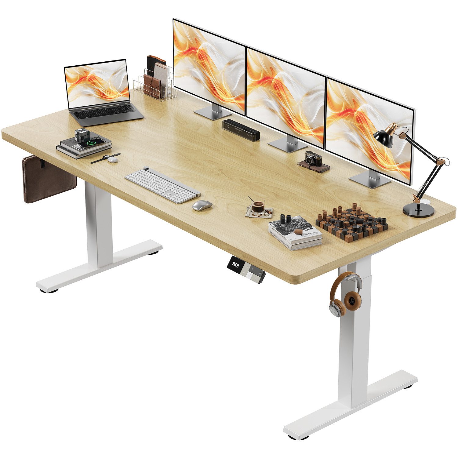 HOMALL Schreibtisch Höhenverstellbarer Schreibtisch elektrischer mit 2 Motoren (FSC-zertifizierter Schreibtisch, 25mm Einteilige Platte, 120kg Belastbarkeit, USB-C)