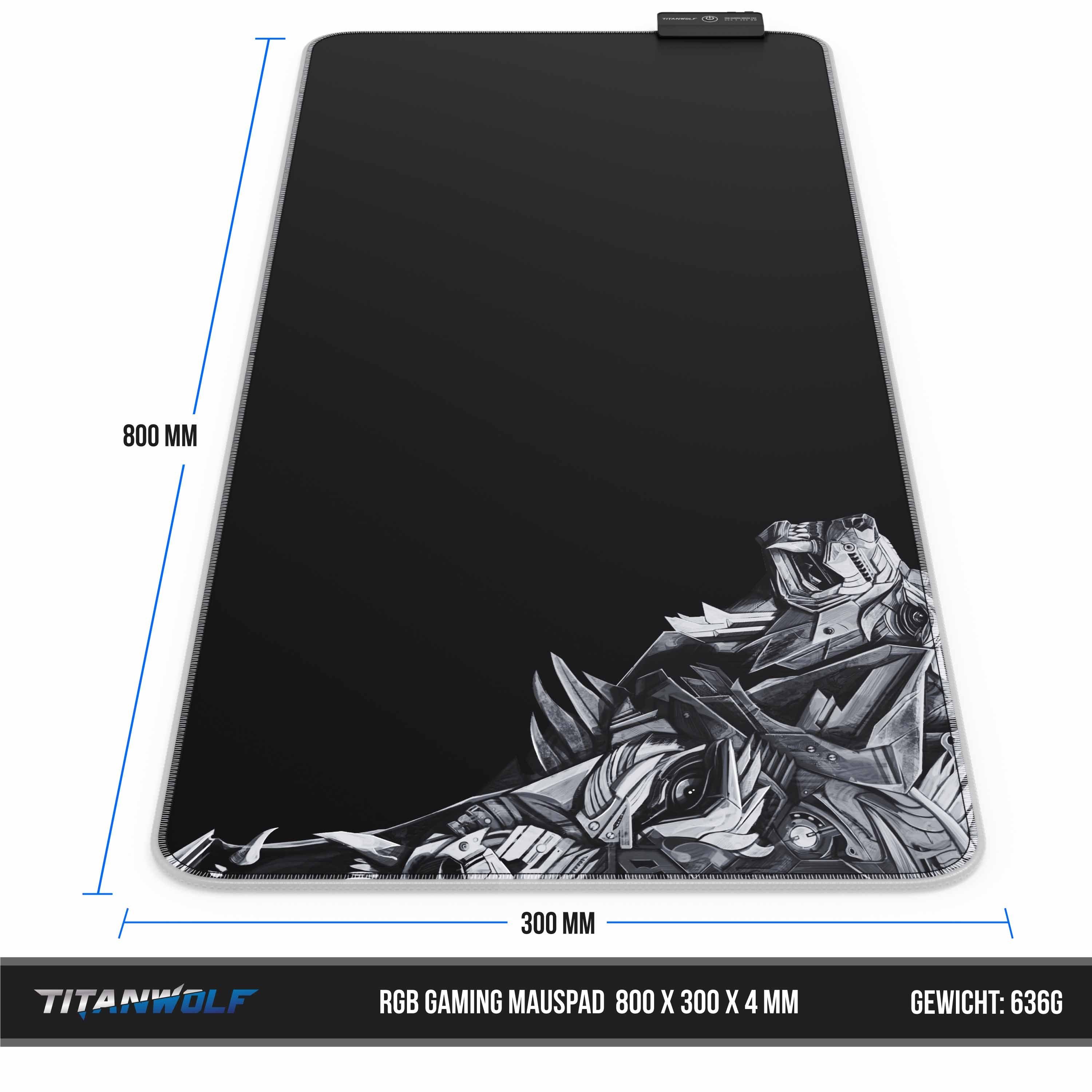 Titanwolf Gaming Mauspad RGB Mousepad 800 x 300 x 3 mm, LED Multi Color XL Tischunterlage (1-St), rutschfest, abwaschbar, Geschwindigkeit & Präzision, Titanwolf – Bild 4 von 5