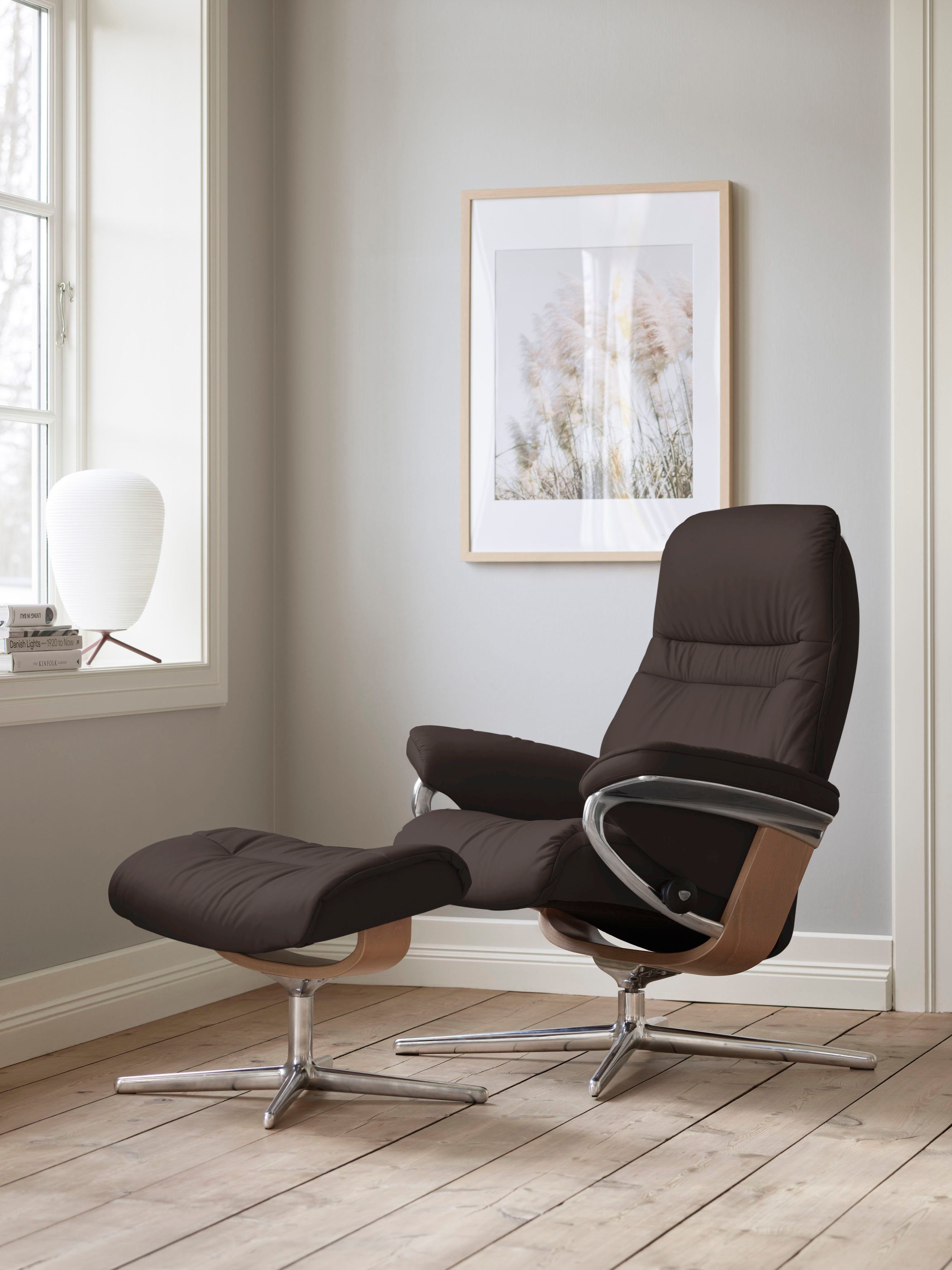 Stressless® Fußhocker Sunrise, mit Cross Base, Größe S, M & L, Holzakzent Eiche in braun