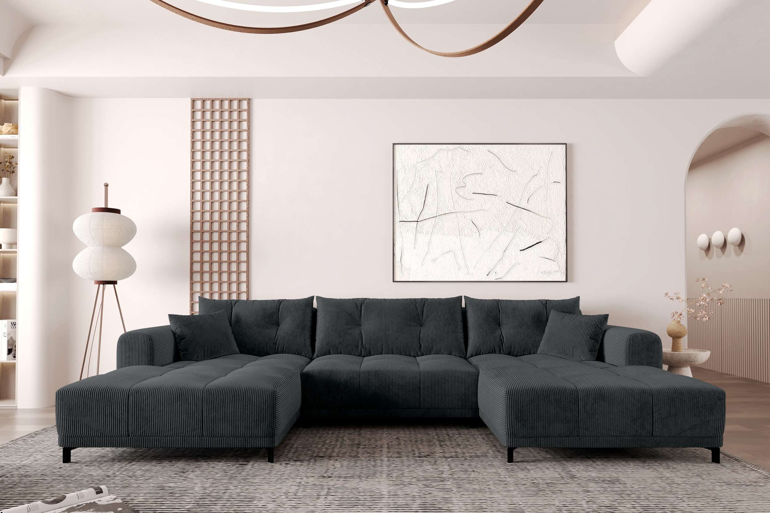 99rooms Wohnlandschaft Massimo, Sofa, U-Form, mit Schlaffunktion, Rundumbezug, in Cordstoff POSO