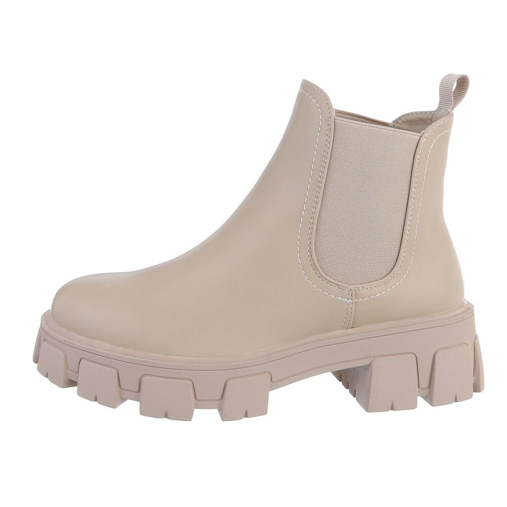 Ital-Design Damen Chelsea Freizeit Plateaustiefelette Blockabsatz Chelsea Boots in Beige