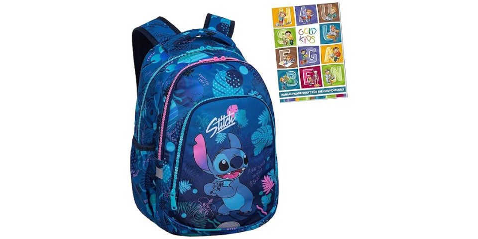 GOLDKIDS Schulrucksack Rucksack Teenager Kinderrucksack (für Jungen und Mädchen, 1-tlg., mit), Stitch Motiv - Hausaufgabenheft