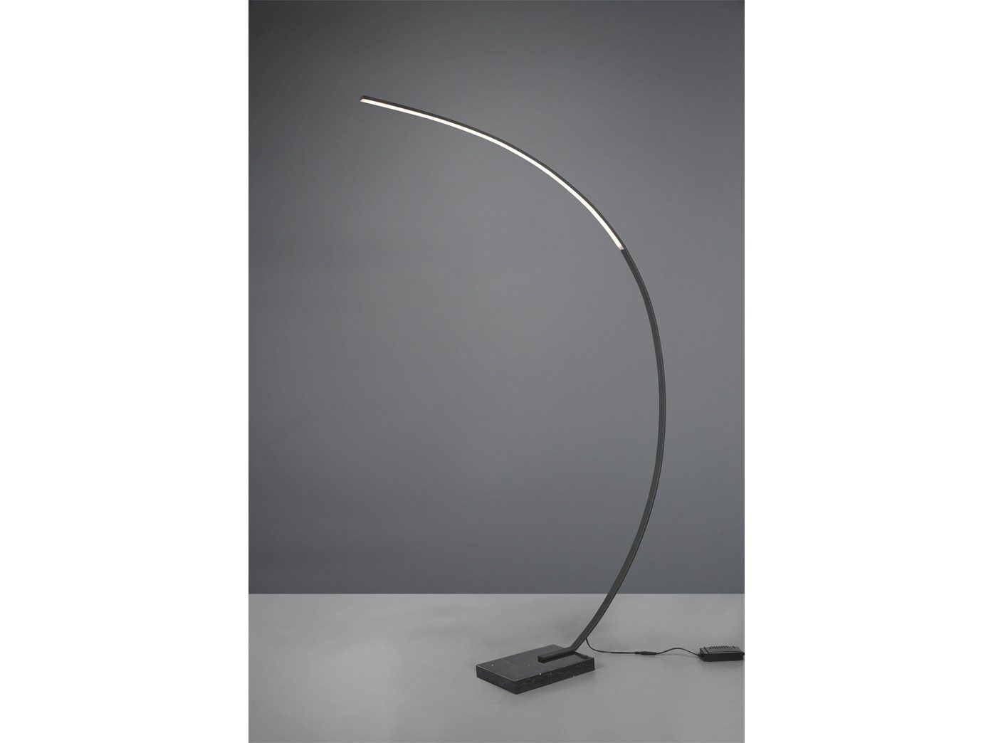 TRIO Leuchten LED Bogenlampe, Dimmfunktion, LED fest integriert, Stufenlos dimmbar über Fußschalter., Warmweiß, Schmale Steh-Lampe Bogen, minimalistisch schwarz, Marmorfuß 180cm groß