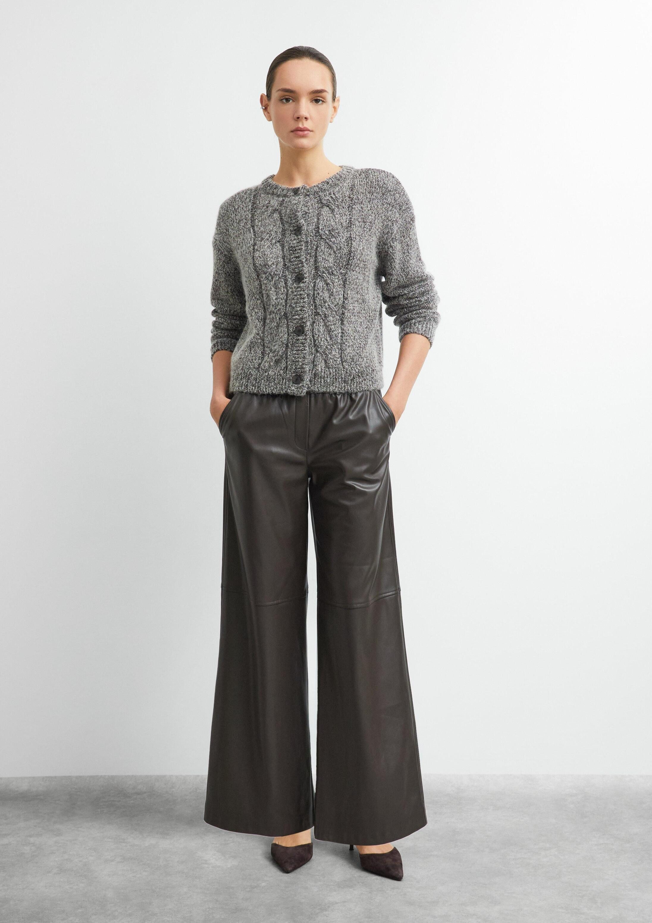 comma Chinos Hose Wide-Leg-Hose in Lederoptik