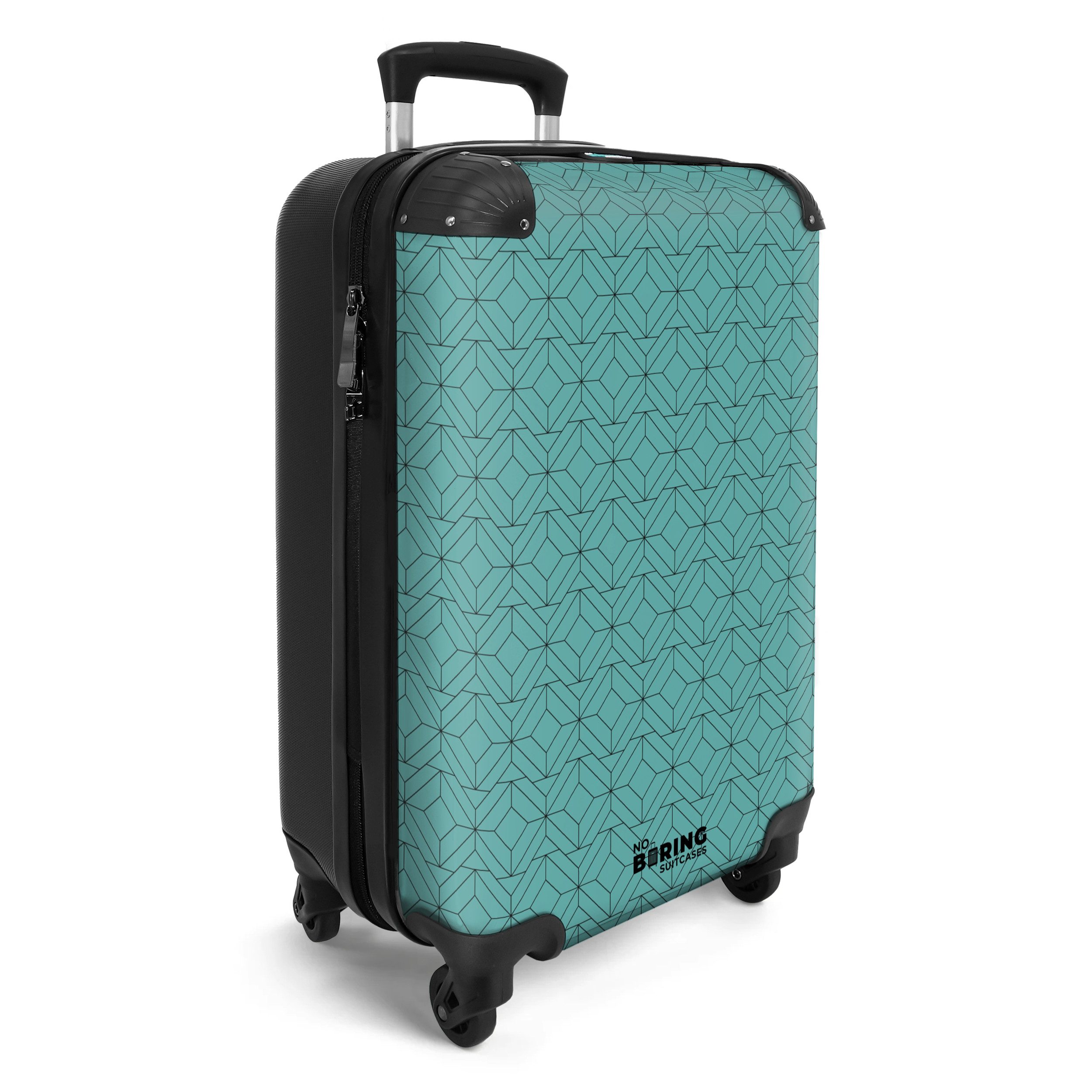 NoBoringSuitcases.com© Hartschalen-Trolley Blau mit schwarzem geometrischem Muster 55x35x20cm, 4 Rollen, Reisekoffer mit 4 Rollen, Carry on luggage, Männer
