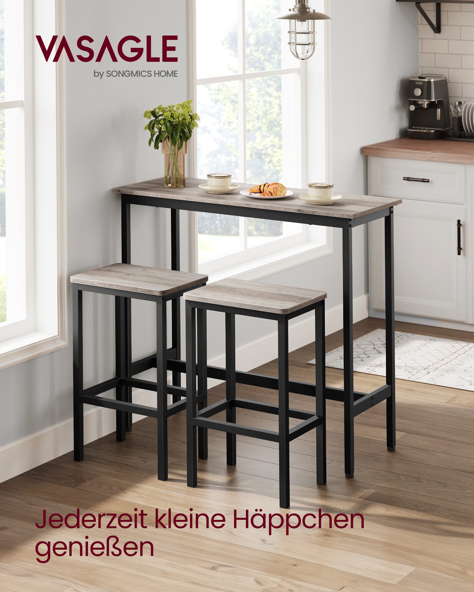 VASAGLE Bartisch Bartisch-Set, Stehtisch(100x40x90cm) mit 2 günstig online kaufen