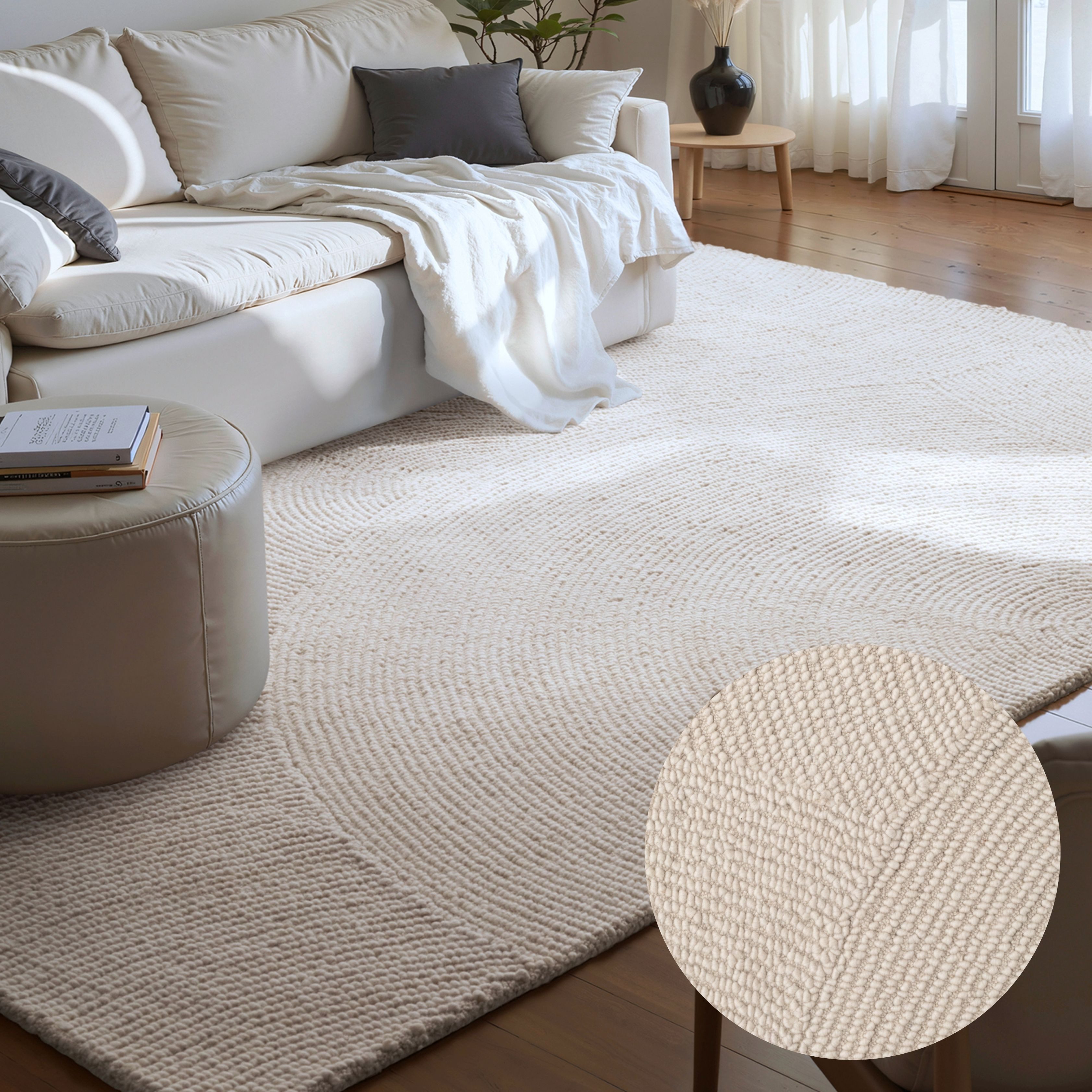 HANSE Home Wollteppich Calmio, auch als Läufer und in rund, rechteckig, Höhe: 18 mm, Handgetuftet, Wolle, Natur, Wohnzimmer, Schlafzimmer, Skandi, Hygge