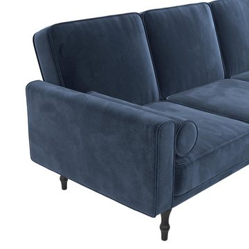 loft24 Ecksofa Edison, Samtbezug, mit 2 Nackenrollen, Breite 211 cm, Schlafsofa