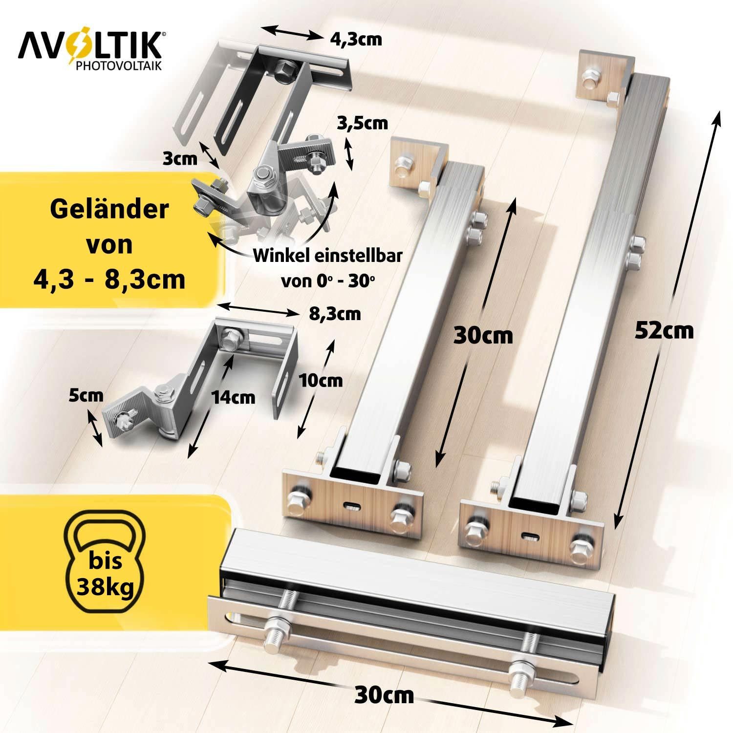 avoltik Solarmodul-Halterung Solarmodul Halterung Alu Aufständerung für Photovoltaik Winkel eckig