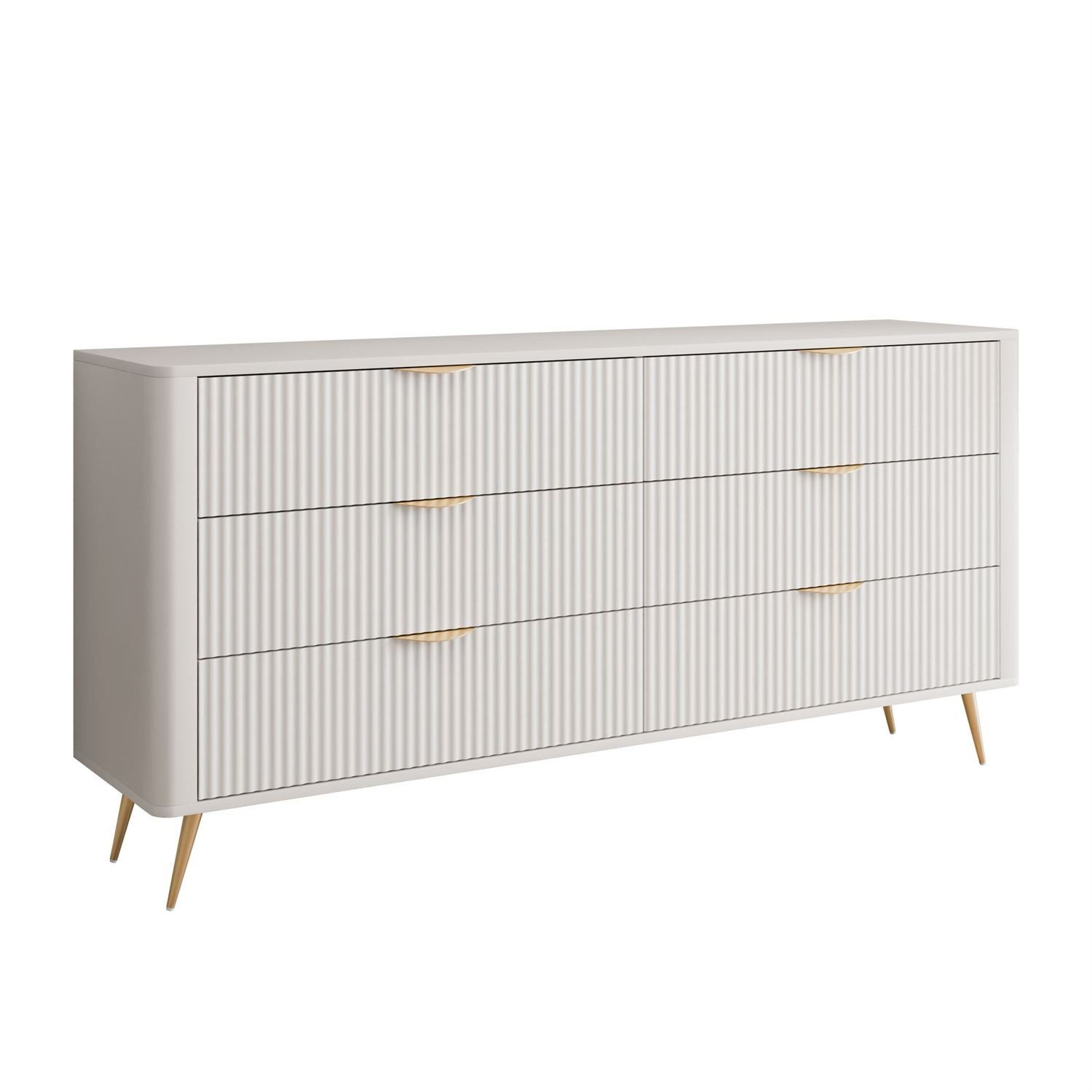 ALLHOUSE24 Kommode DIAMO 163 cm mit Schubladen geriffelte Fronten Metallfüße Sideboard, Breite 163 cm